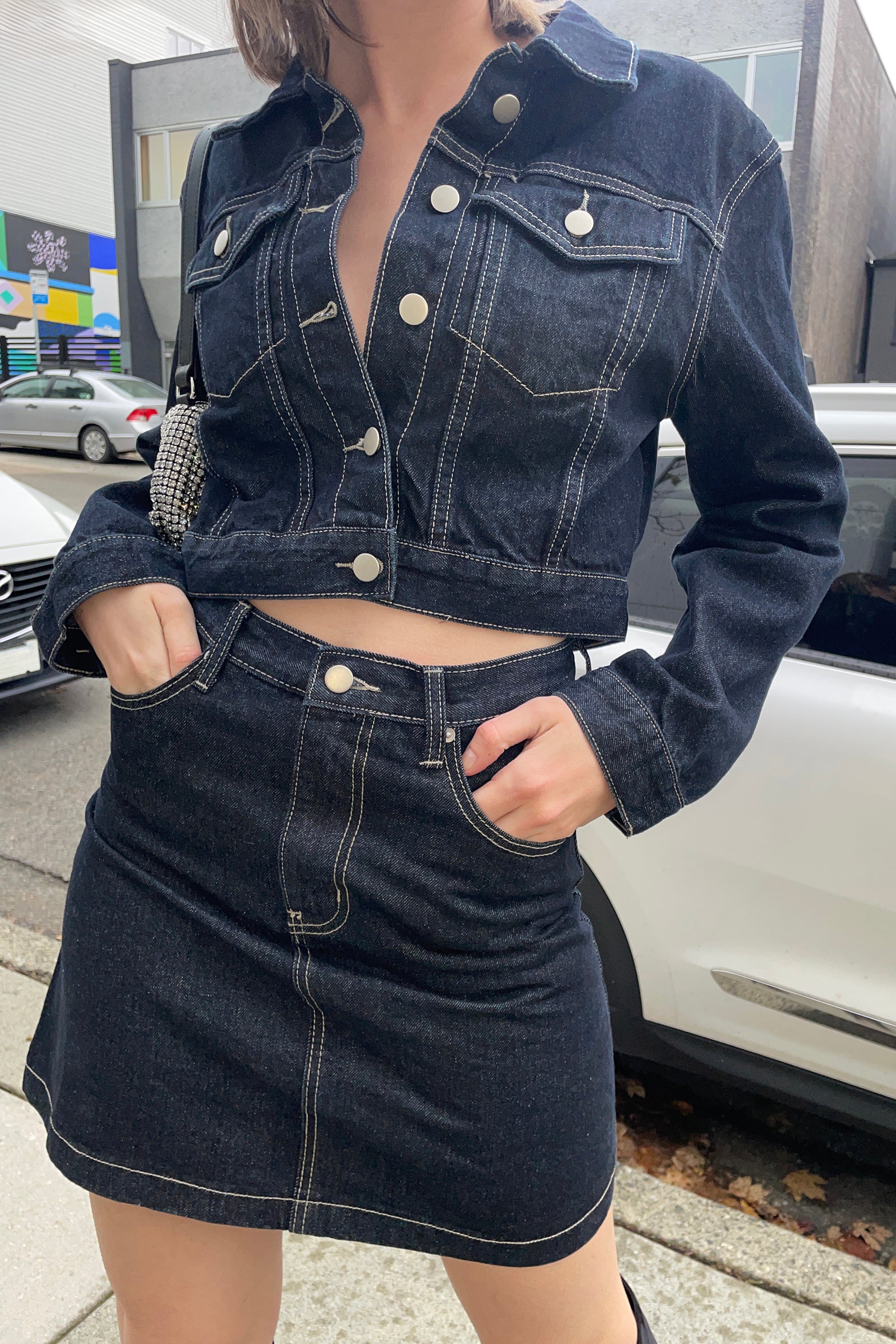 DENIM JACKET AND SKIRT SET Inexpensive