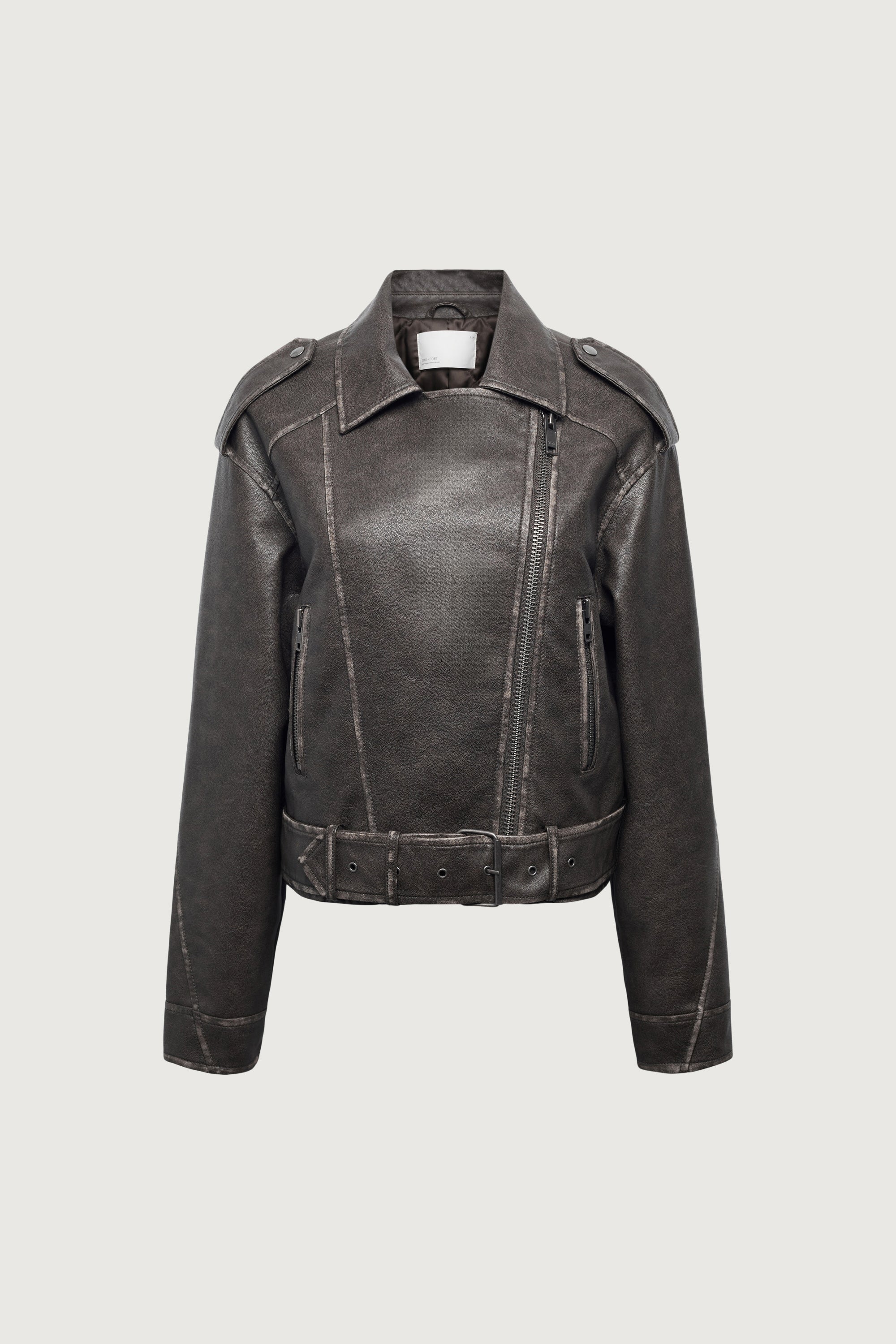 CROPPED VEGAN LEATHER MOTO JACKET With Mastercard