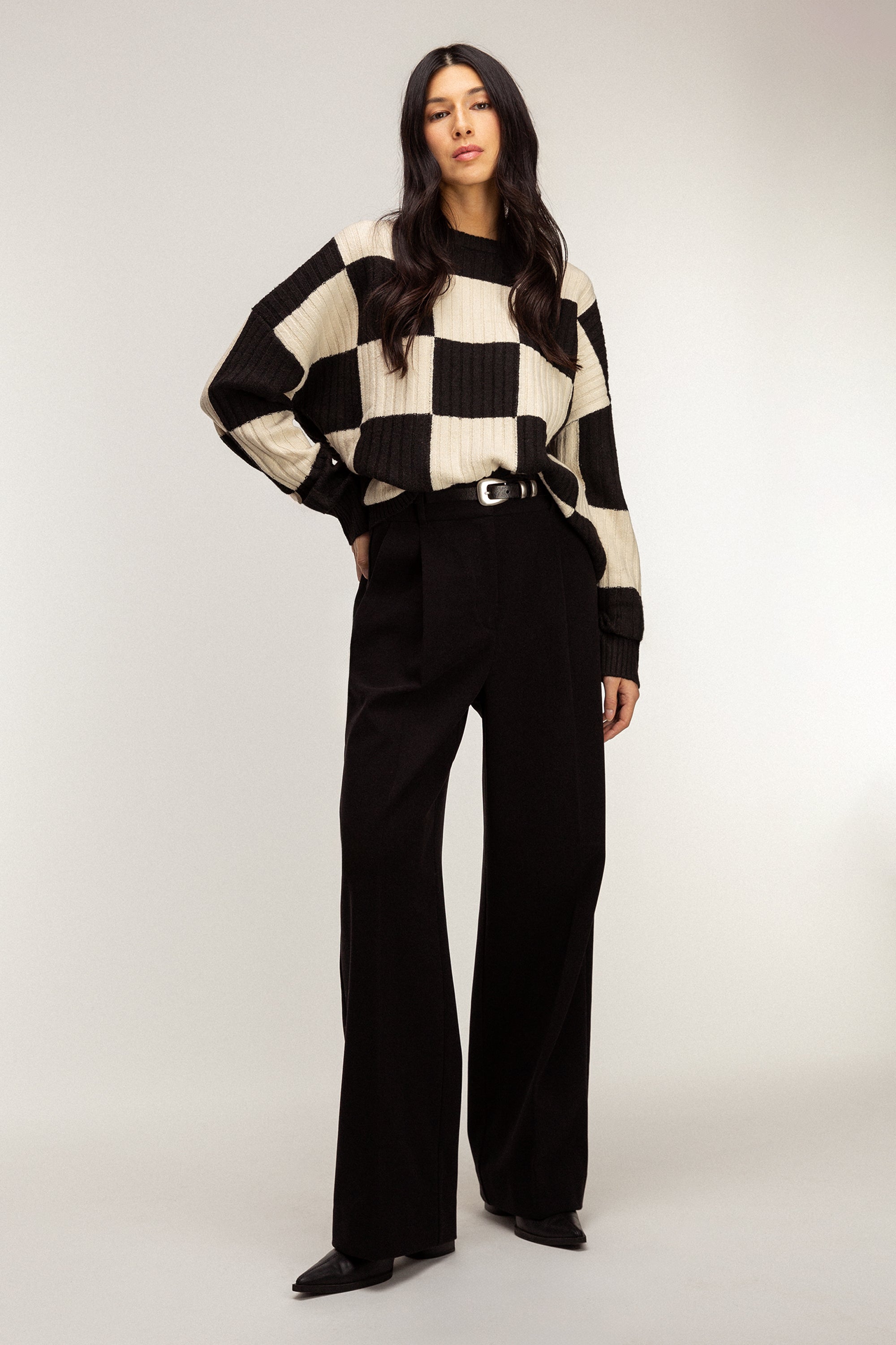 RIB-KNIT CHECKERED SWEATER Cheap Low Pice