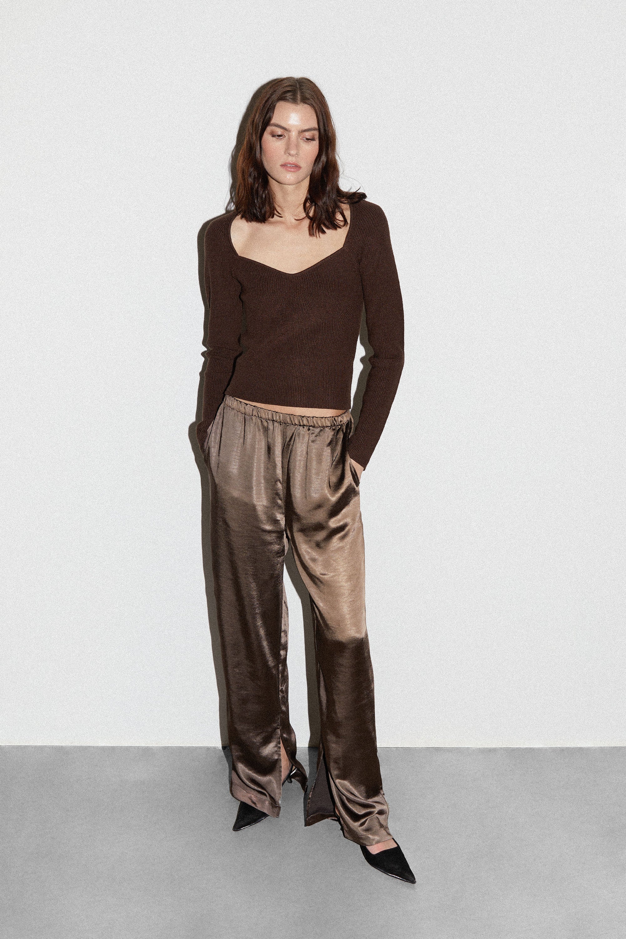 SATIN PANTS WITH FRONT SLITS Low Pice Fee Shipping Online