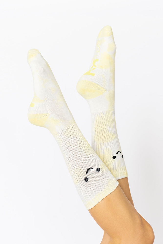 Happy Face Mid-Calf Gym Socks - Yellow Tie Dye For Nice Cheap Online