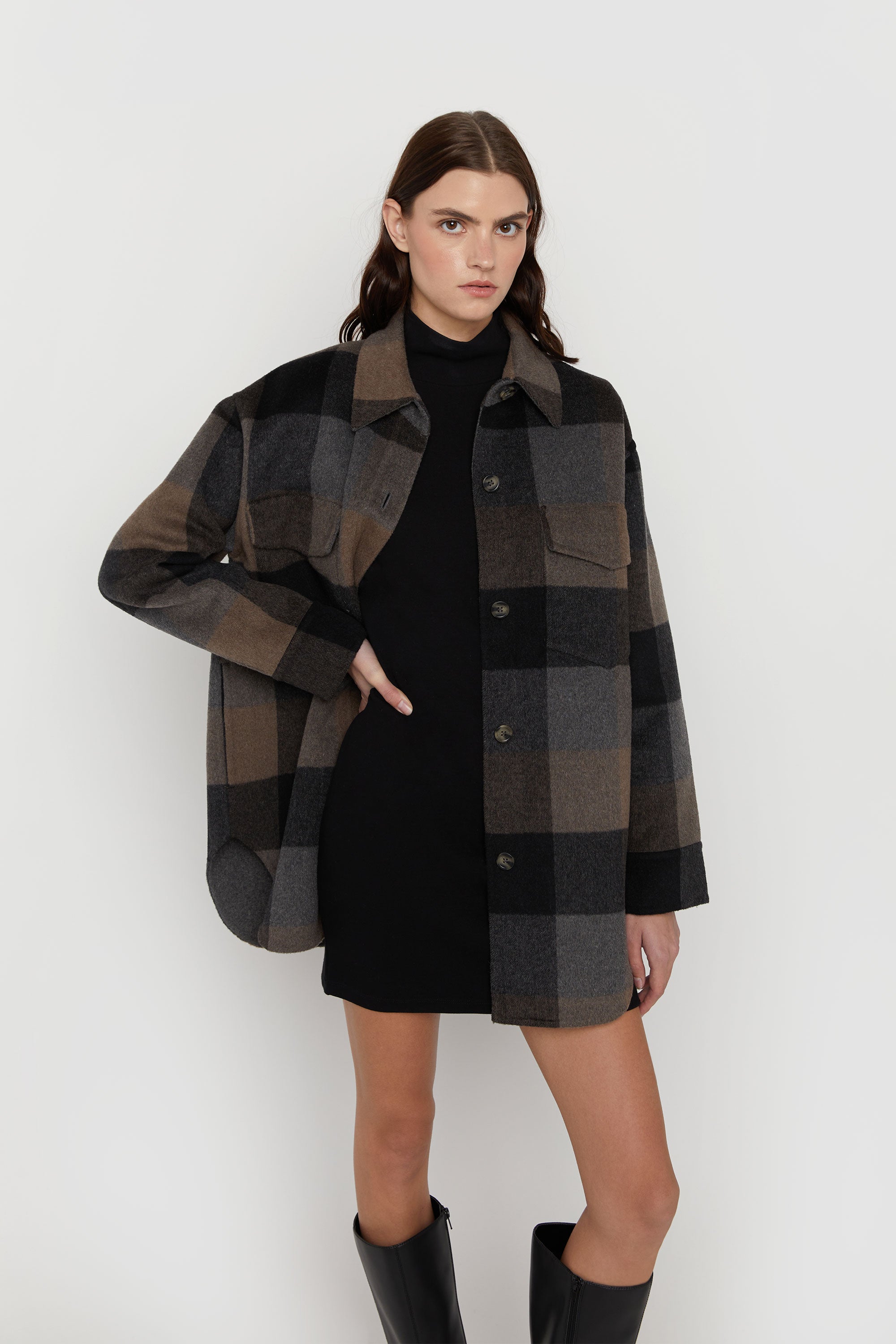 PLAID WOOL BLEND SHACKET Buy Cheap Big Discount