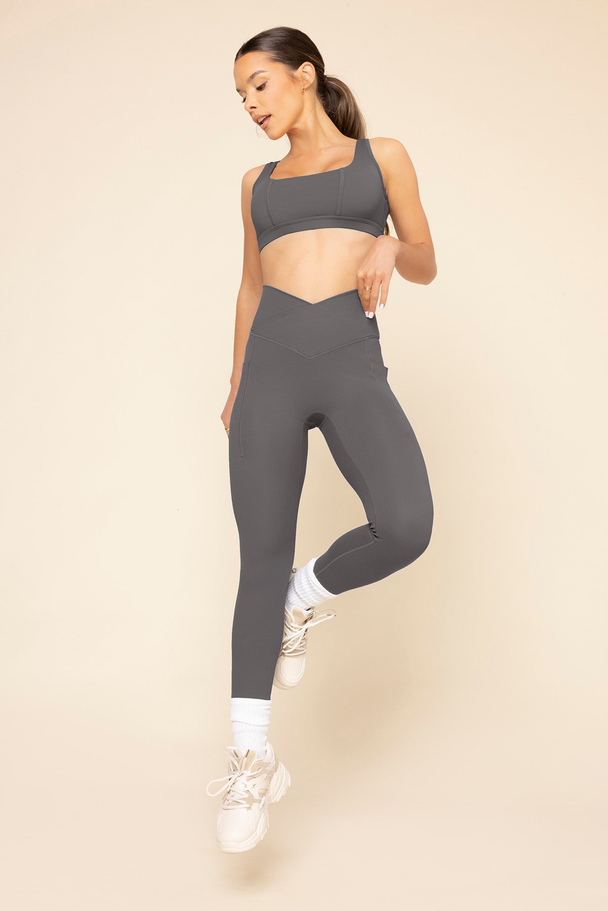 Crisscross Hourglass Leggings with Pockets - Slate Collections Cheap Online