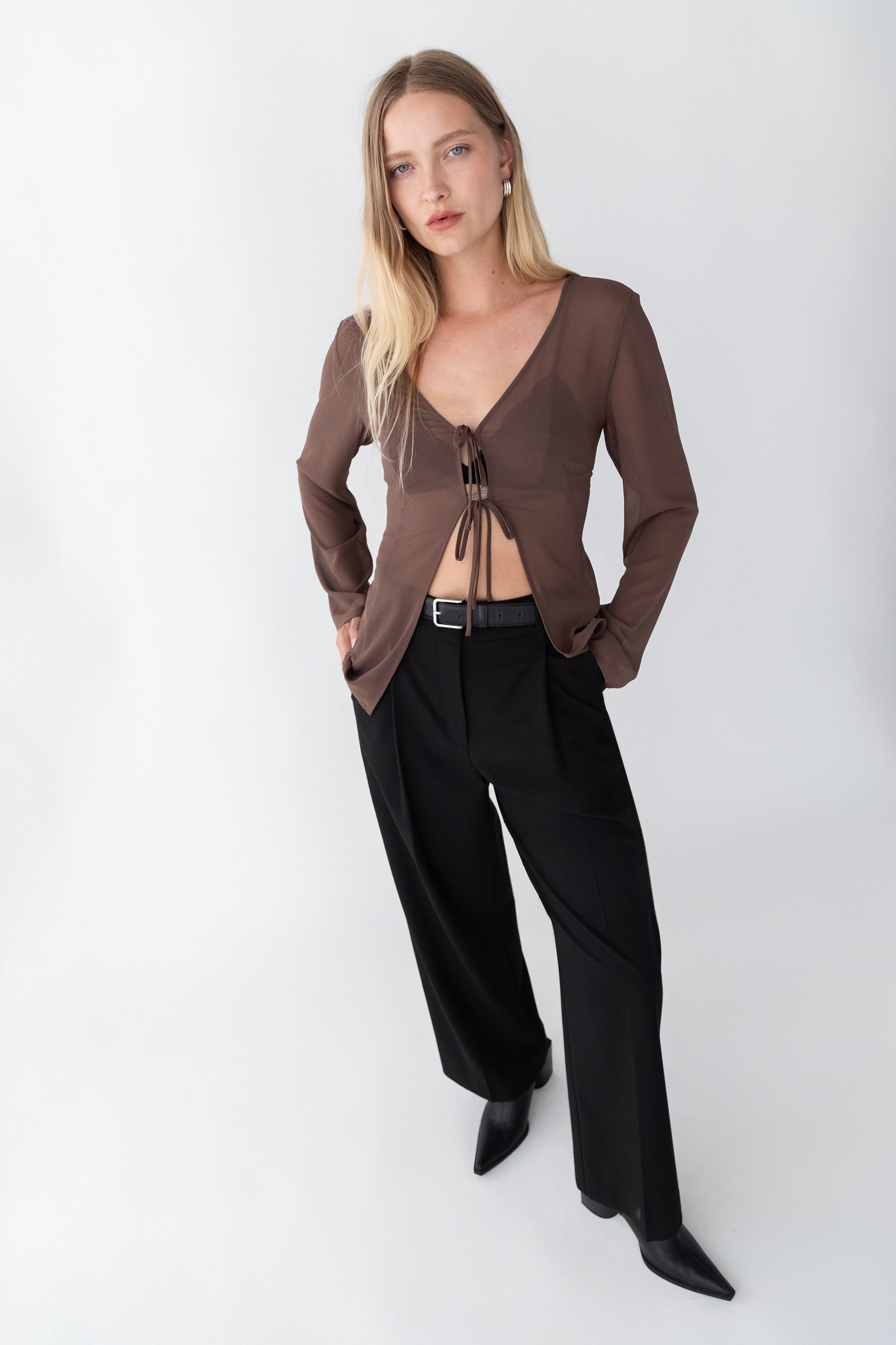 CHIFFON TIE FRONT BLOUSE Clearance Cheap Online