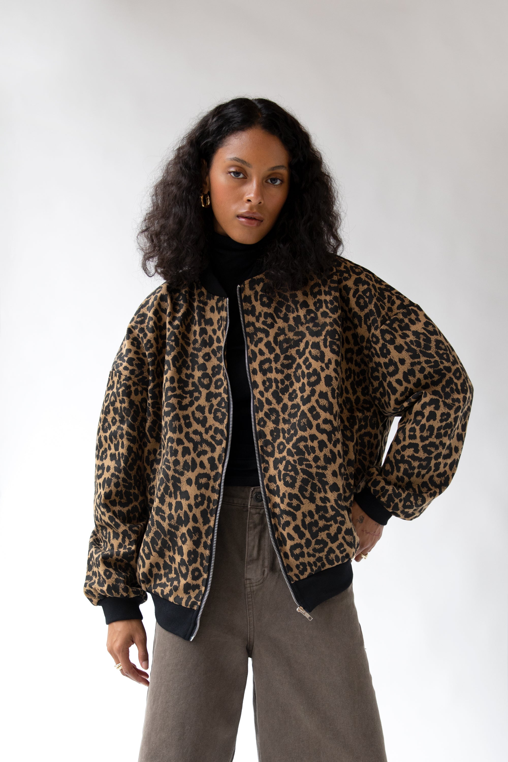 LEOPARD PRINT BOMBER JACKET Cheap Sale Popular