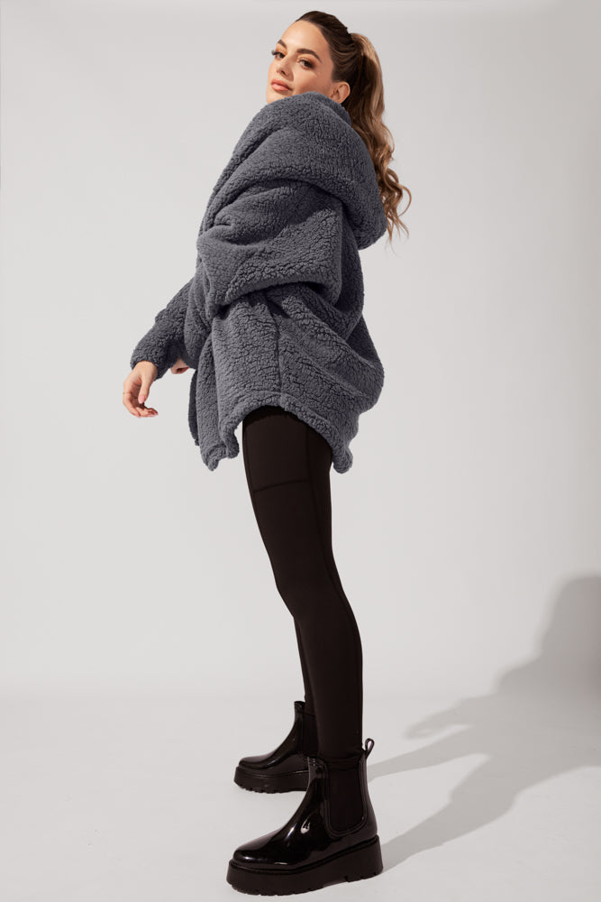 Faux Sherpa Cocoon Coat - Cool Grey Cheap Sale With Paypal