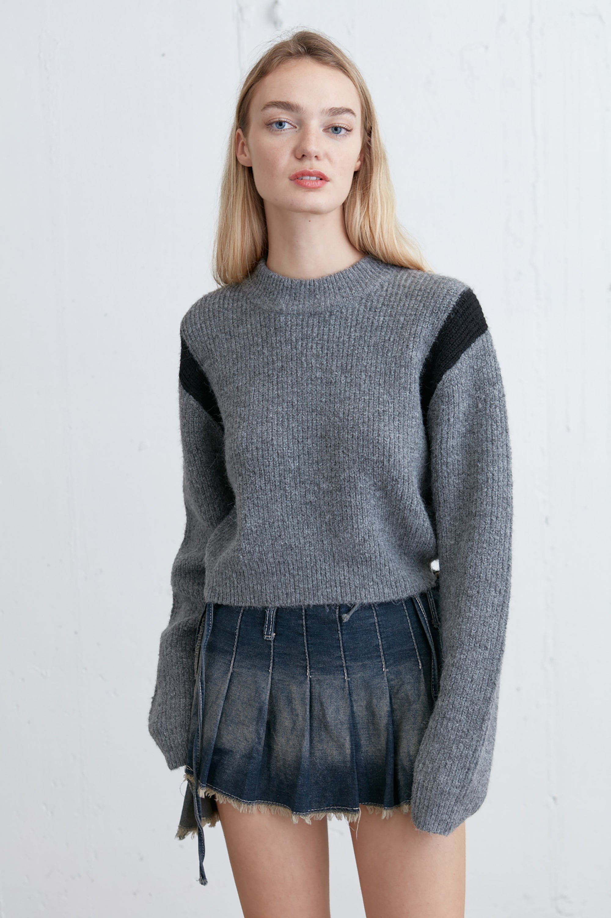 CROPPED SHOULDER CONTRAST SWEATER Buy Cheap 2025 Newest