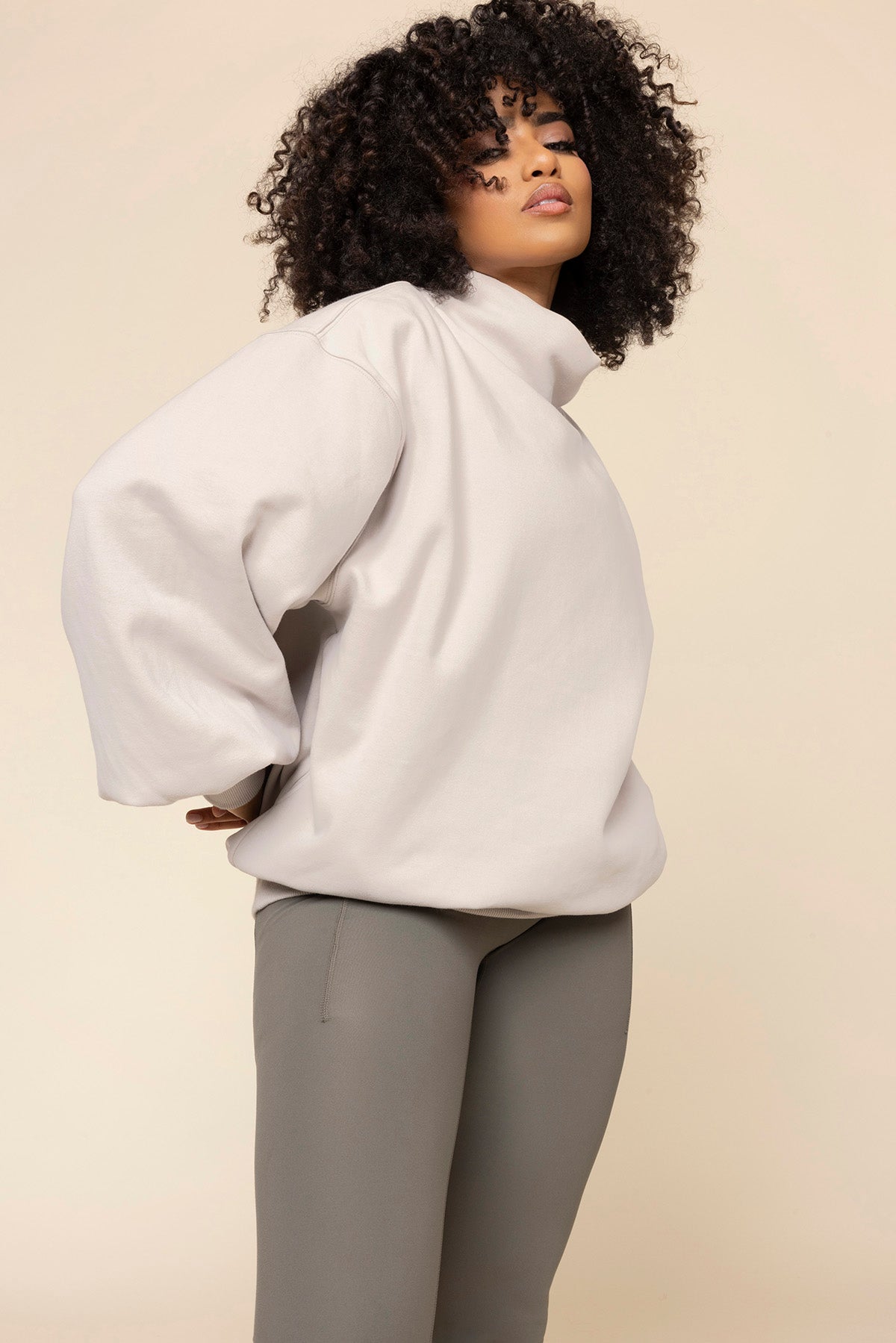 Ooey Gooey Mockneck Sweatshirt with Pockets - Silver Birch Free Shipping Outlet