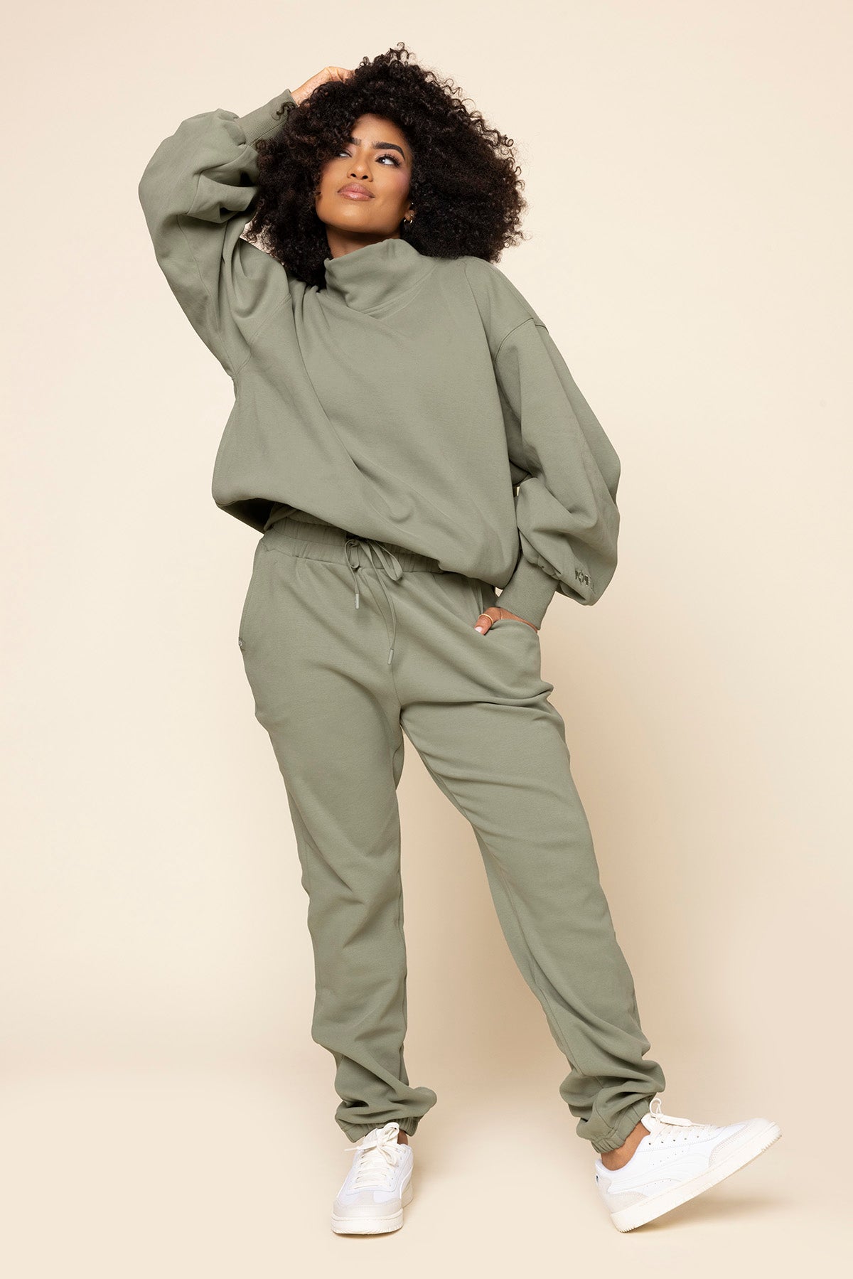 Ooey Gooey Mockneck Sweatshirt with Pockets - Light Sage Buy Cheap Many Kinds Of