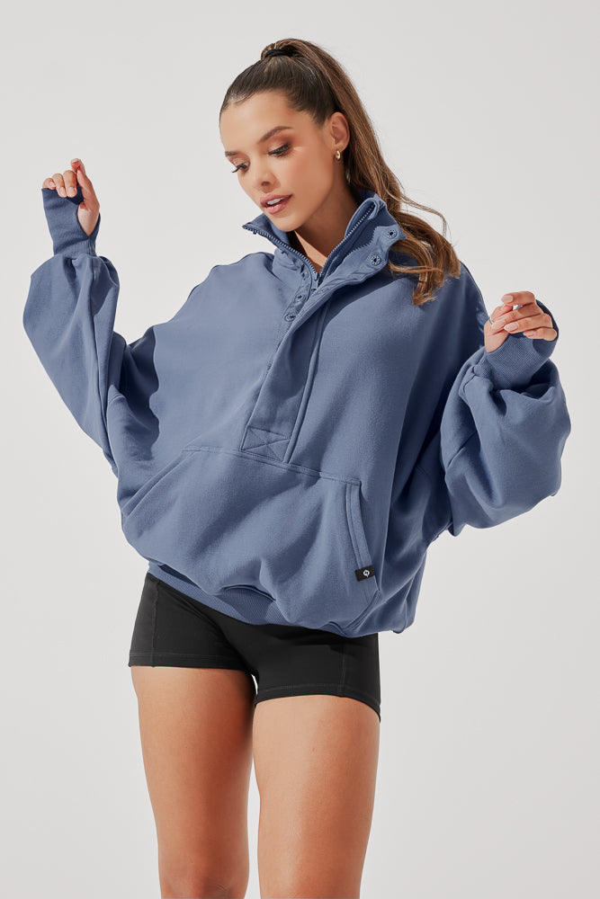 Ooey Gooey Half Zip Sweater - Blue Dusk Supply Online