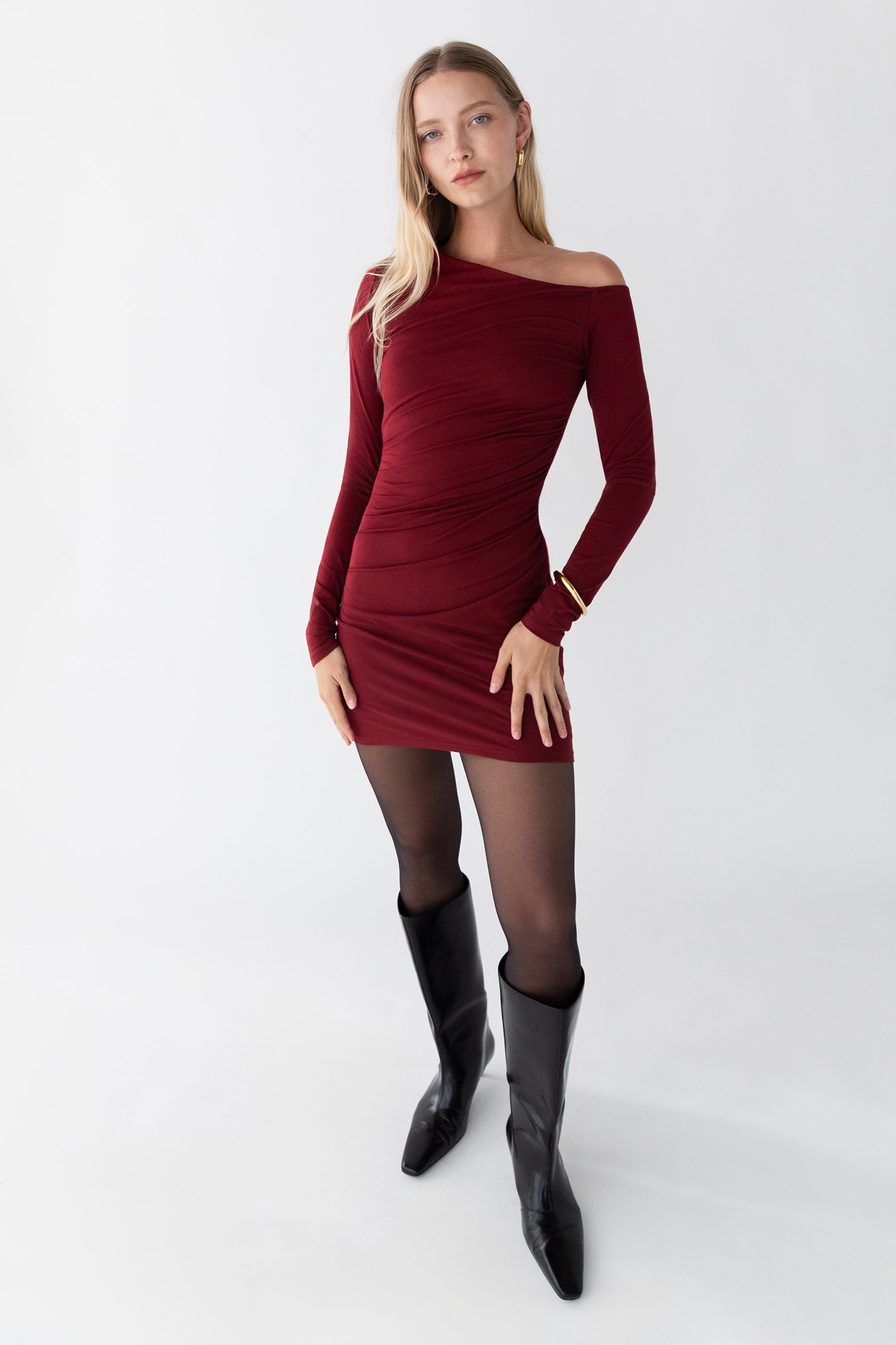 OFF SHOULDER LONG SLEEVE MINI DRESS Fashion Style For Sale