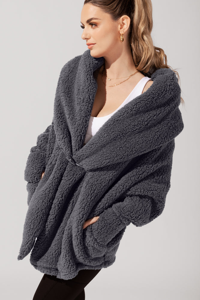 Faux Sherpa Cocoon Coat - Cool Grey Cheap Sale With Paypal