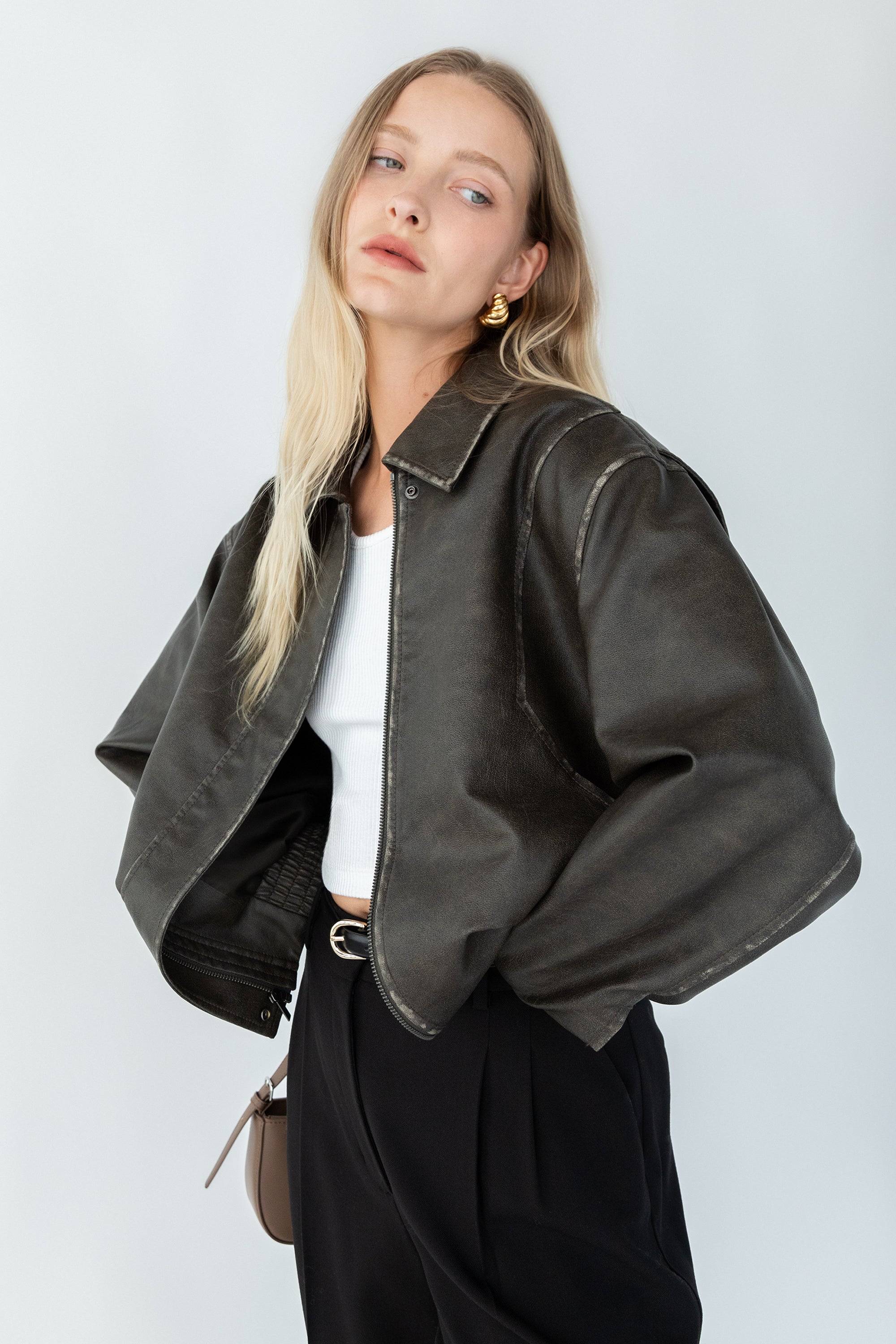 VINTAGE INSPIRED VEGAN LEATHER BOMBER JACKET Genuine Sale Online