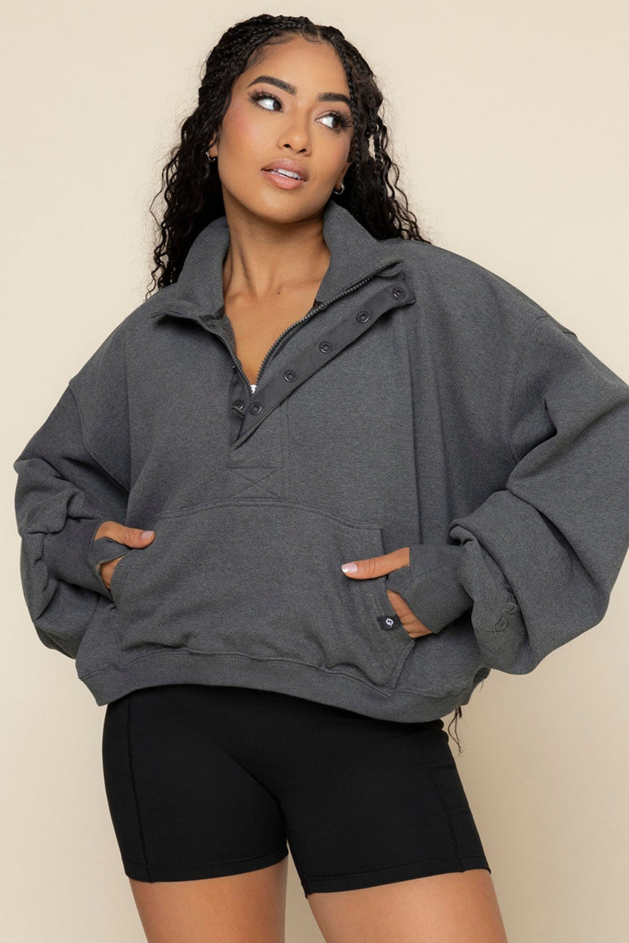 Ooey Gooey Crop Half Zip - Charcoal Heather Pay With Paypal Cheap Online