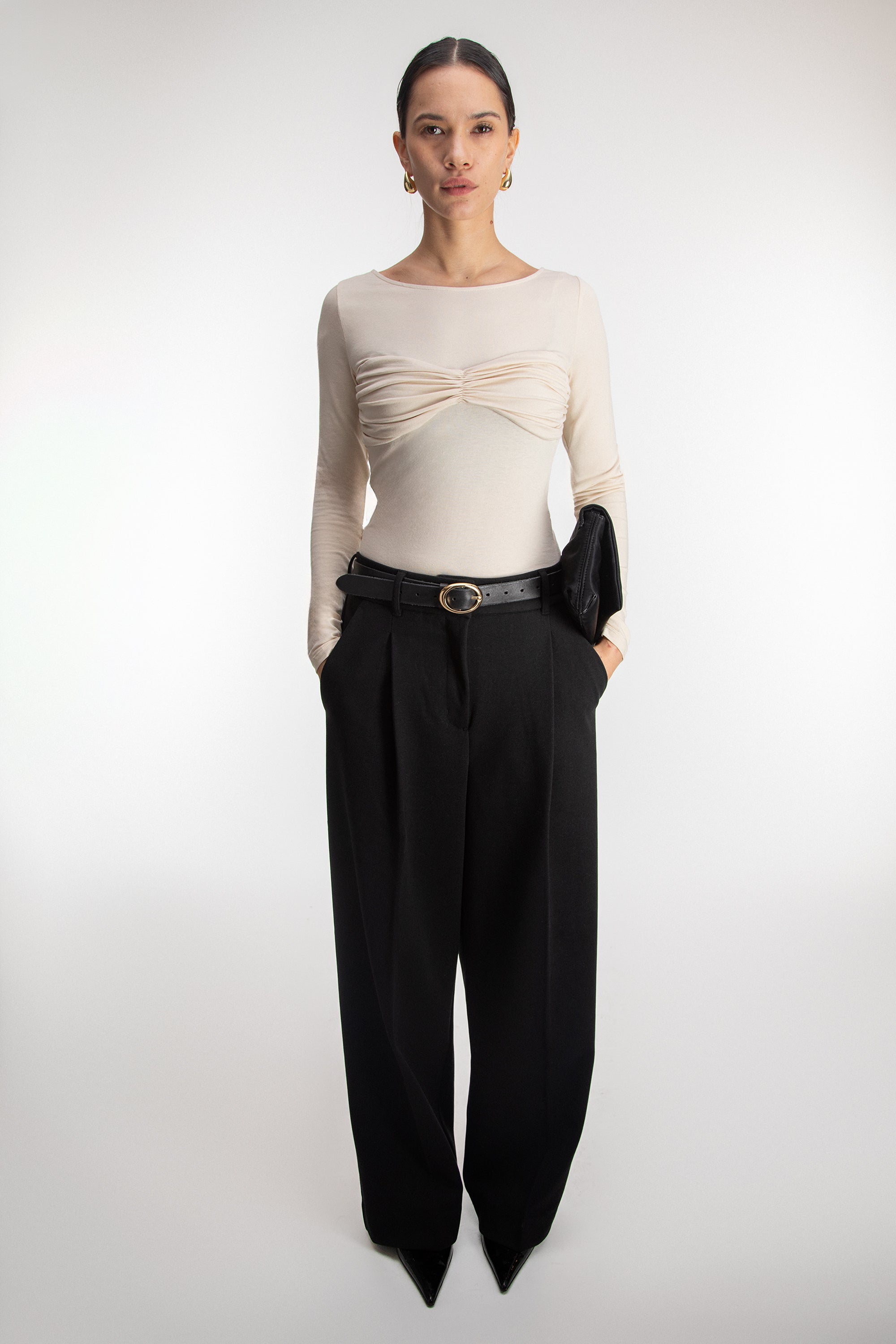 KNIT LONG SLEEVE TOP WITH RUCHED BRALETTE Eastbay Online