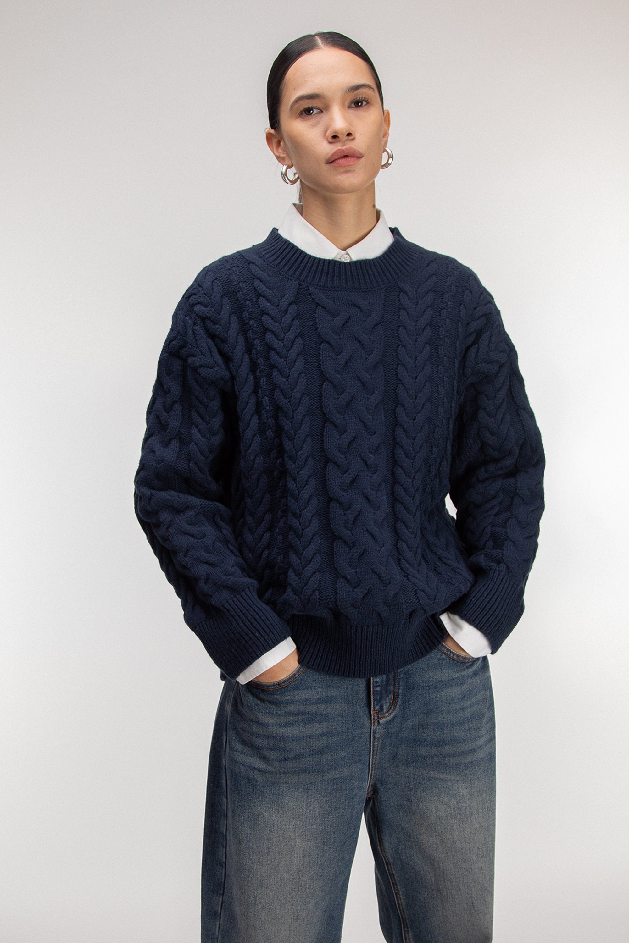 CABLE KNIT CREWNECK SWEATER Best Place Sale Online