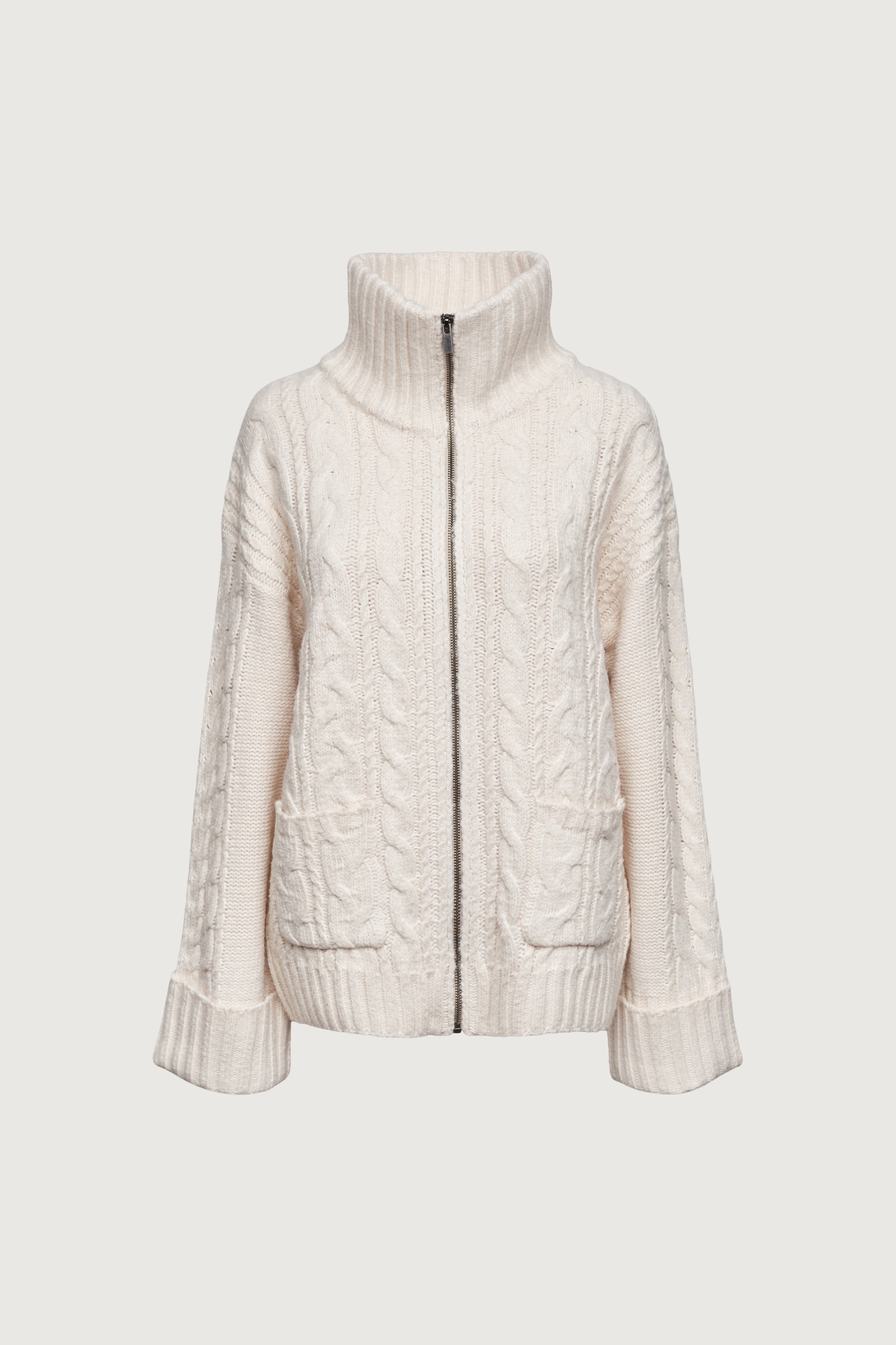 HIGH-NECKLINE CABLE KNIT ZIP-UP CARDIGAN Fashionable For Sale