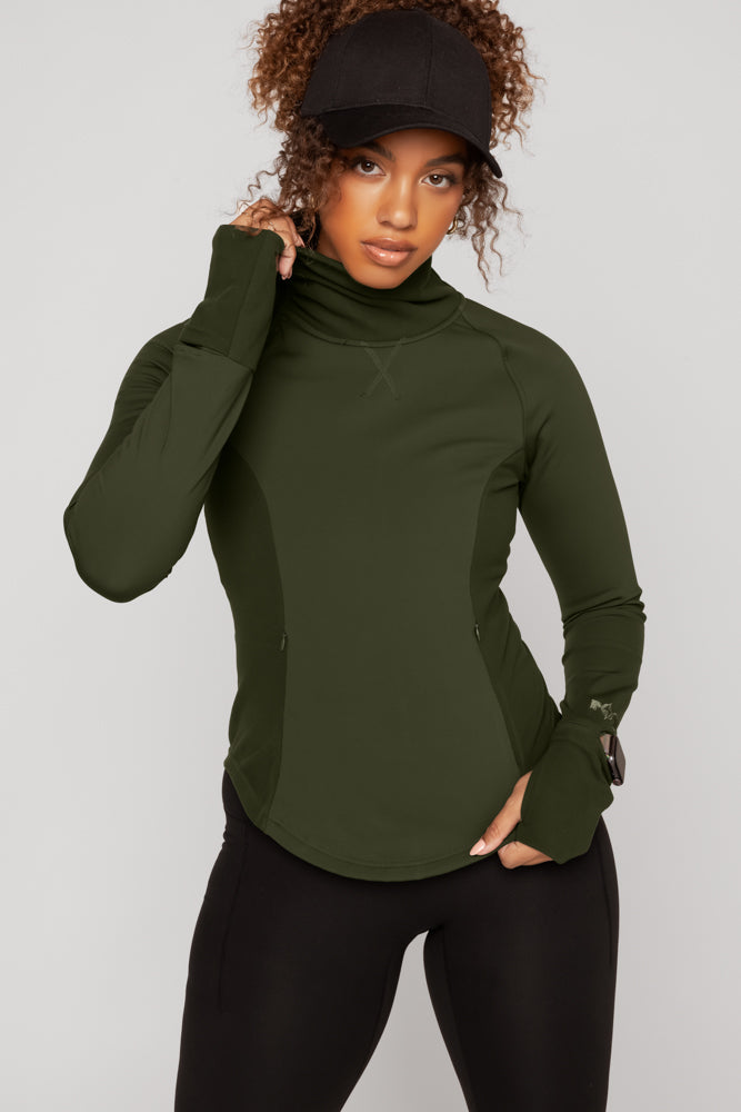 Chasing Pavements Mockneck Pullover - Evergreen For Sale Top Quality