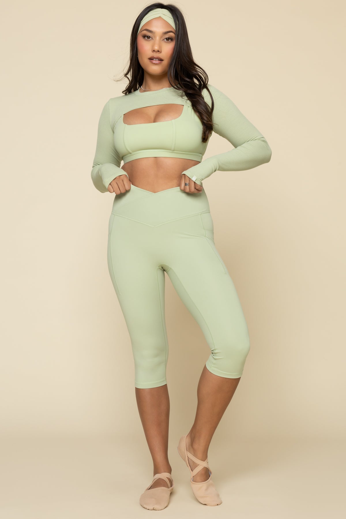 Crisscross Hourglass Capri - Pistachio Clearance Huge Surprise