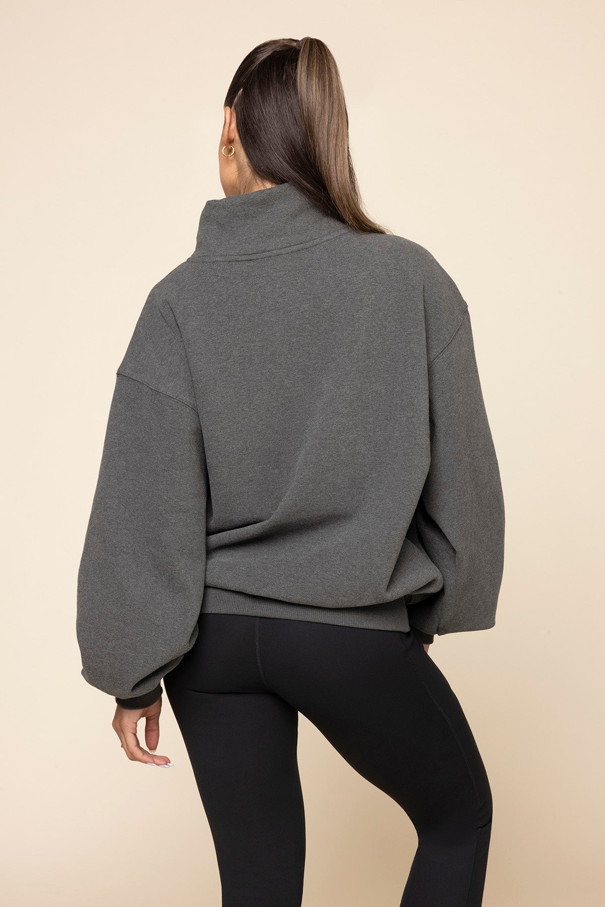 Ooey Gooey Mockneck Sweatshirt with Pockets - Charcoal Heather Shipping Discount Authentic