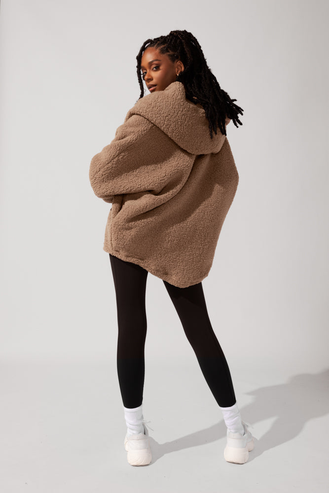 Faux Sherpa Cocoon Coat - Teddy Bear Brown Sale Browse