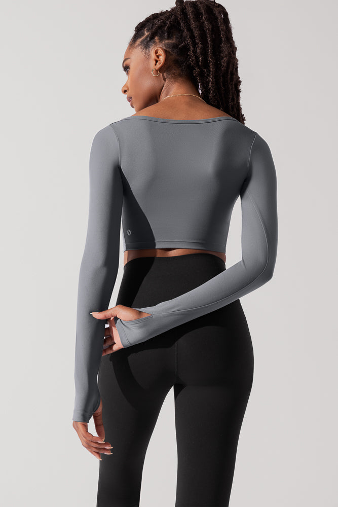 Sweetheart Long Sleeve Crop Top - Cloudy Grey Discount Popular