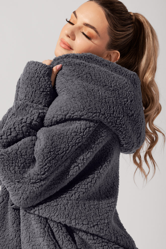 Faux Sherpa Cocoon Coat - Cool Grey Cheap Sale With Paypal