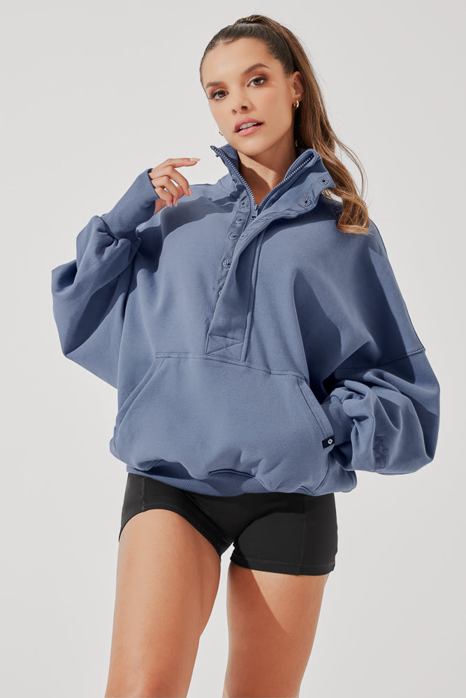 Ooey Gooey Half Zip Sweater - Blue Dusk Supply Online