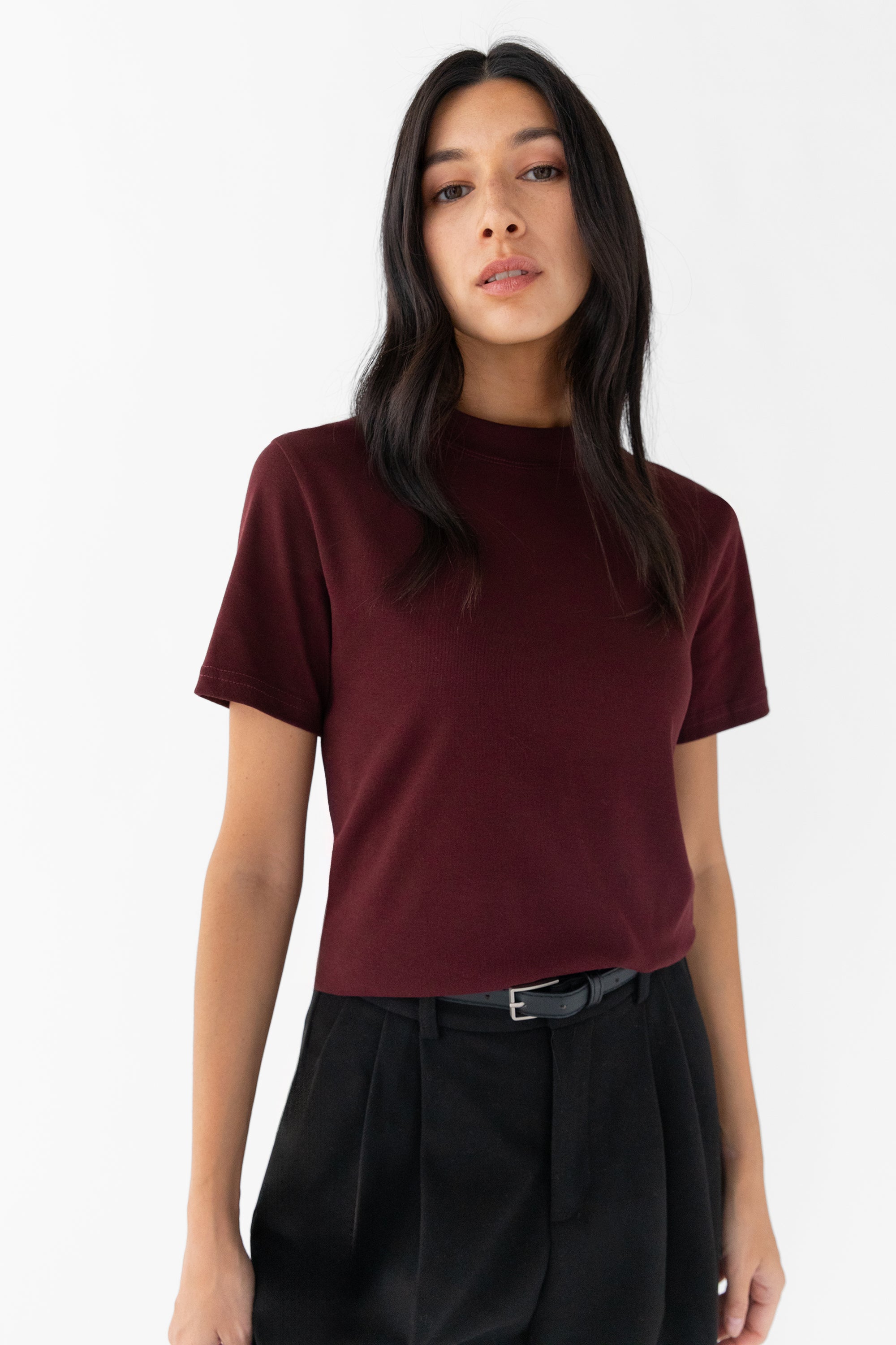 BURGUNDY SHORT SLEEVE TOP Get Authentic For Sale