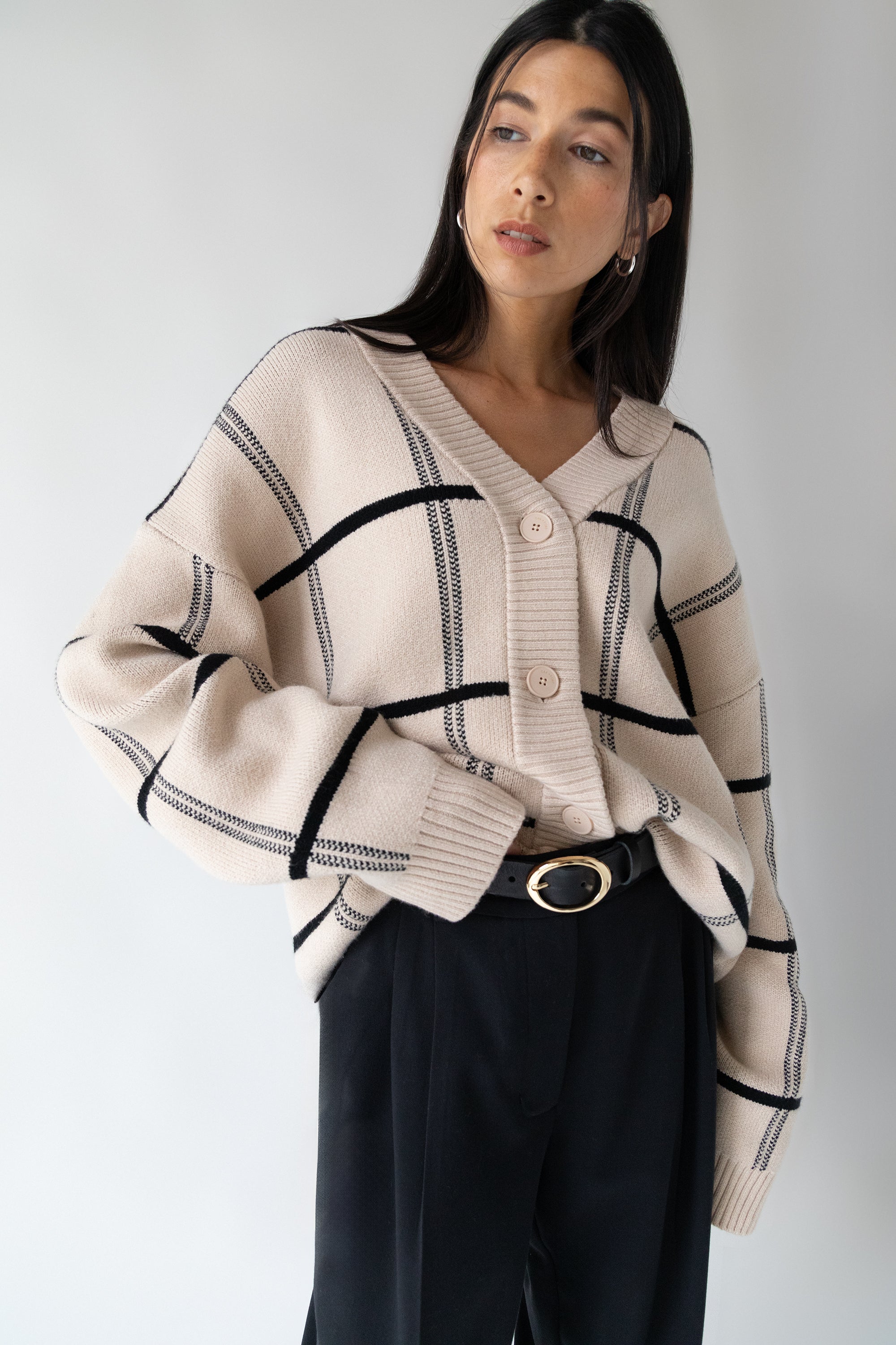 OVERSIZED GRID BUTTON FRONT CARDIGAN Affordable Cheap Pice