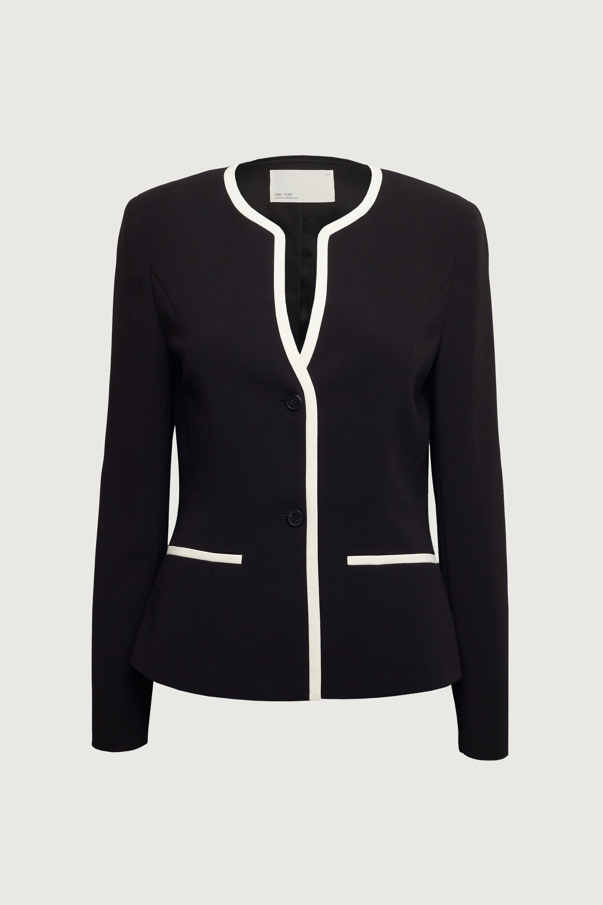 CONTRAST TRIM BUTTON FRONT COLLARLESS BLAZER Choice Cheap Pice