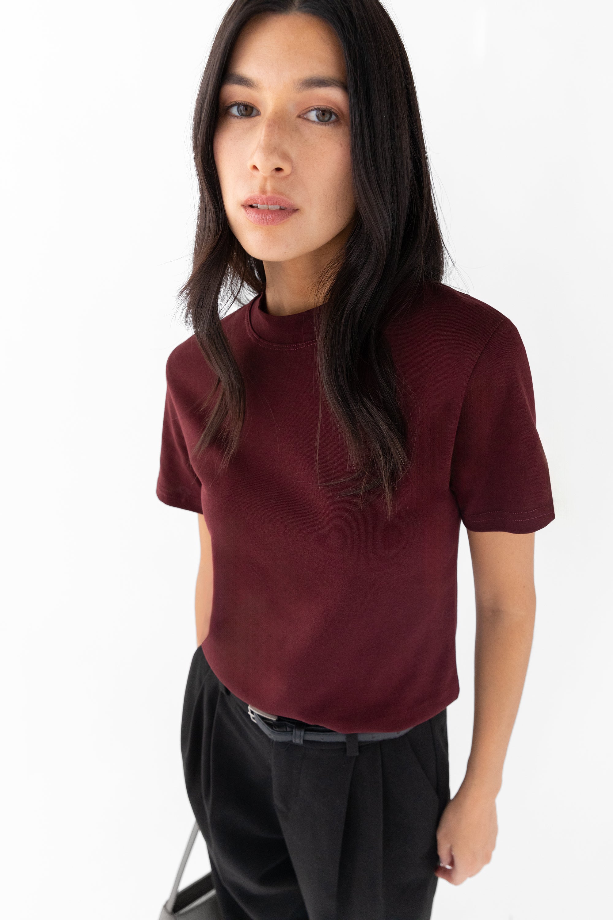 BURGUNDY SHORT SLEEVE TOP Get Authentic For Sale