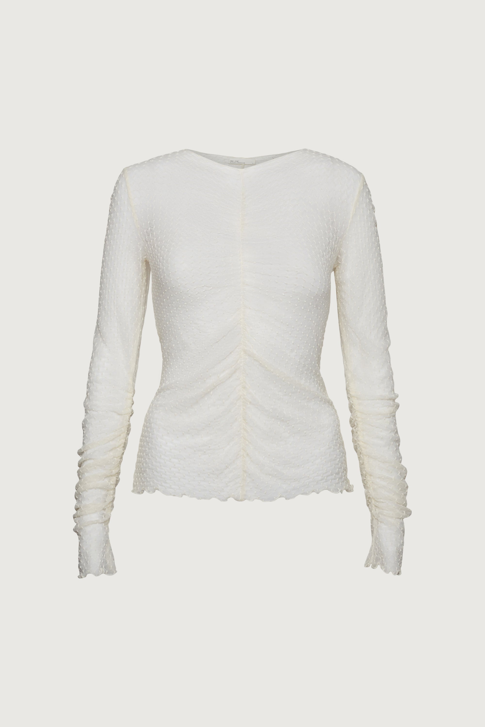 SHEER MESH RUCHED LONG SLEEVE TOP Clearance From China