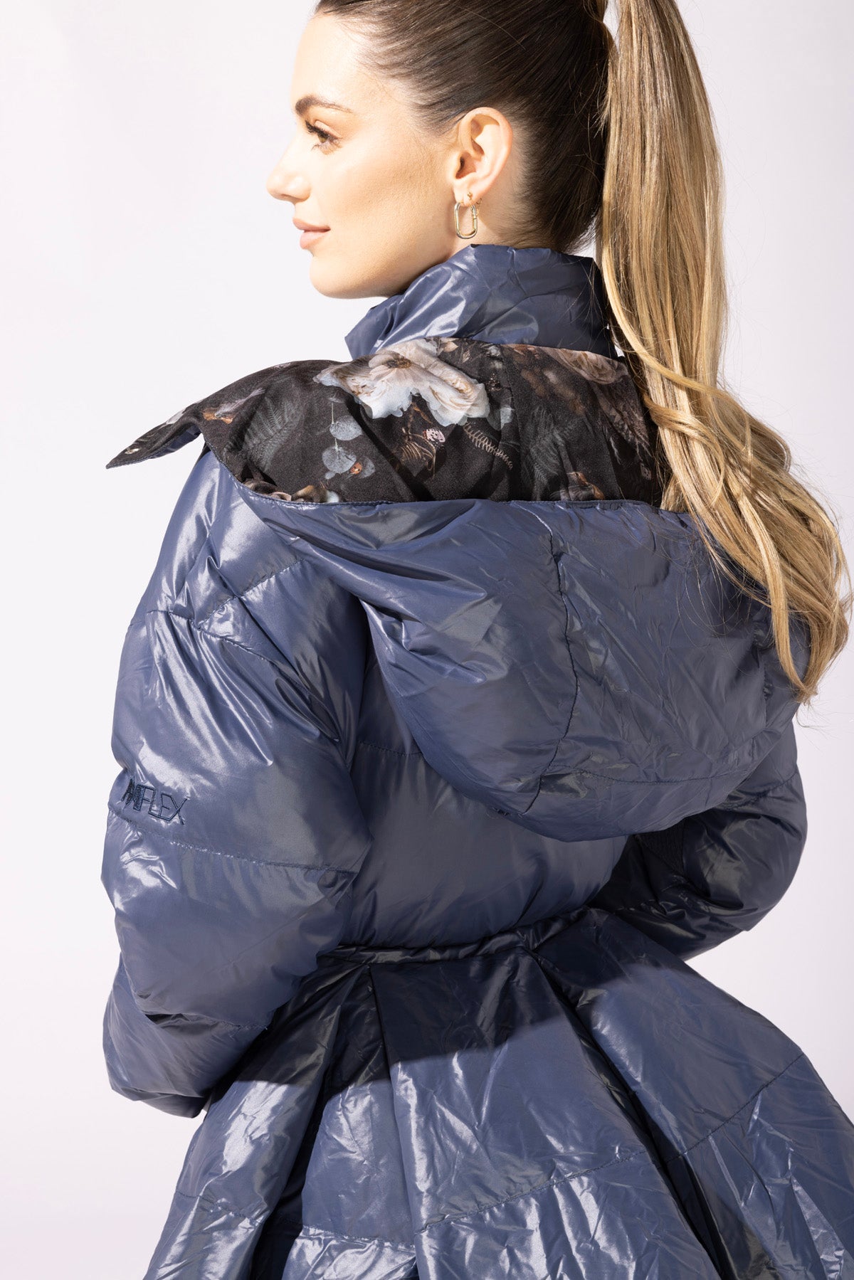 Pearl Peplum Puffer Jacket - Navy Shop Offer Cheap Online