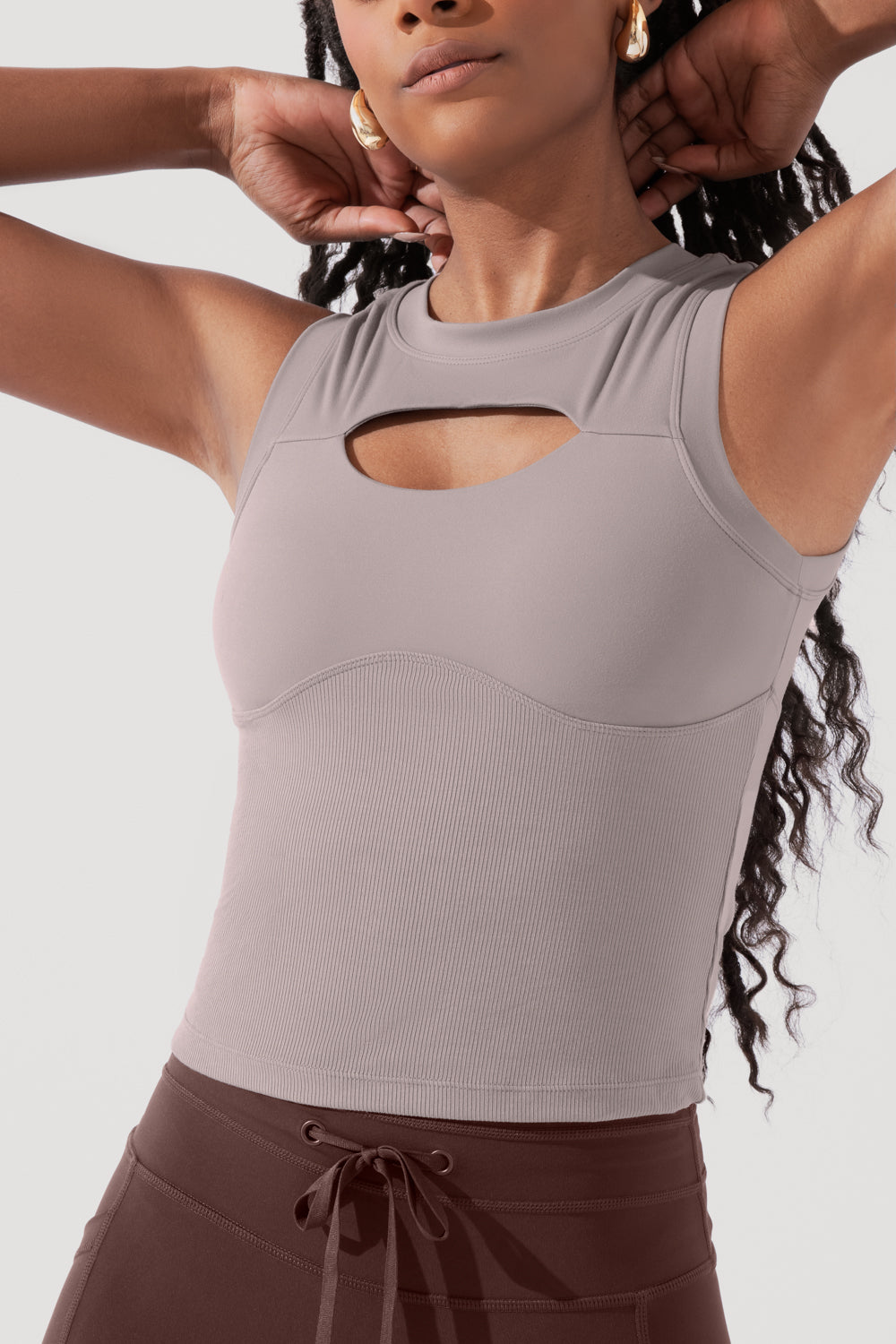 Peekaboo Crew Tank - Smoky Taupe Get To Buy For Sale