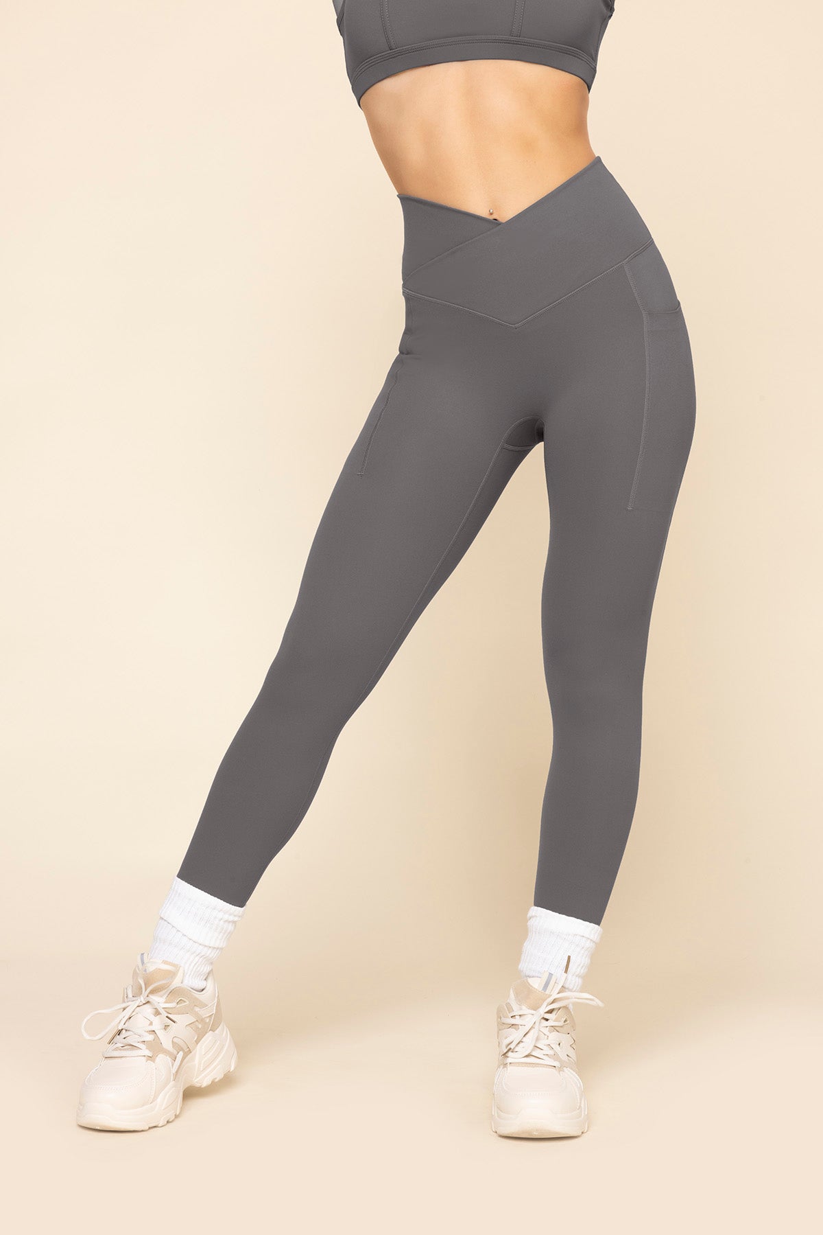 Crisscross Hourglass Leggings with Pockets - Slate Collections Cheap Online