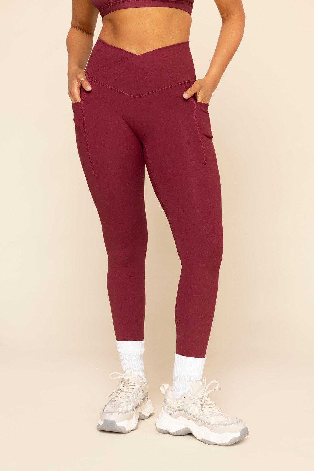 Crisscross Hourglass Leggings with Pockets - Crimson Cheap Best Pices