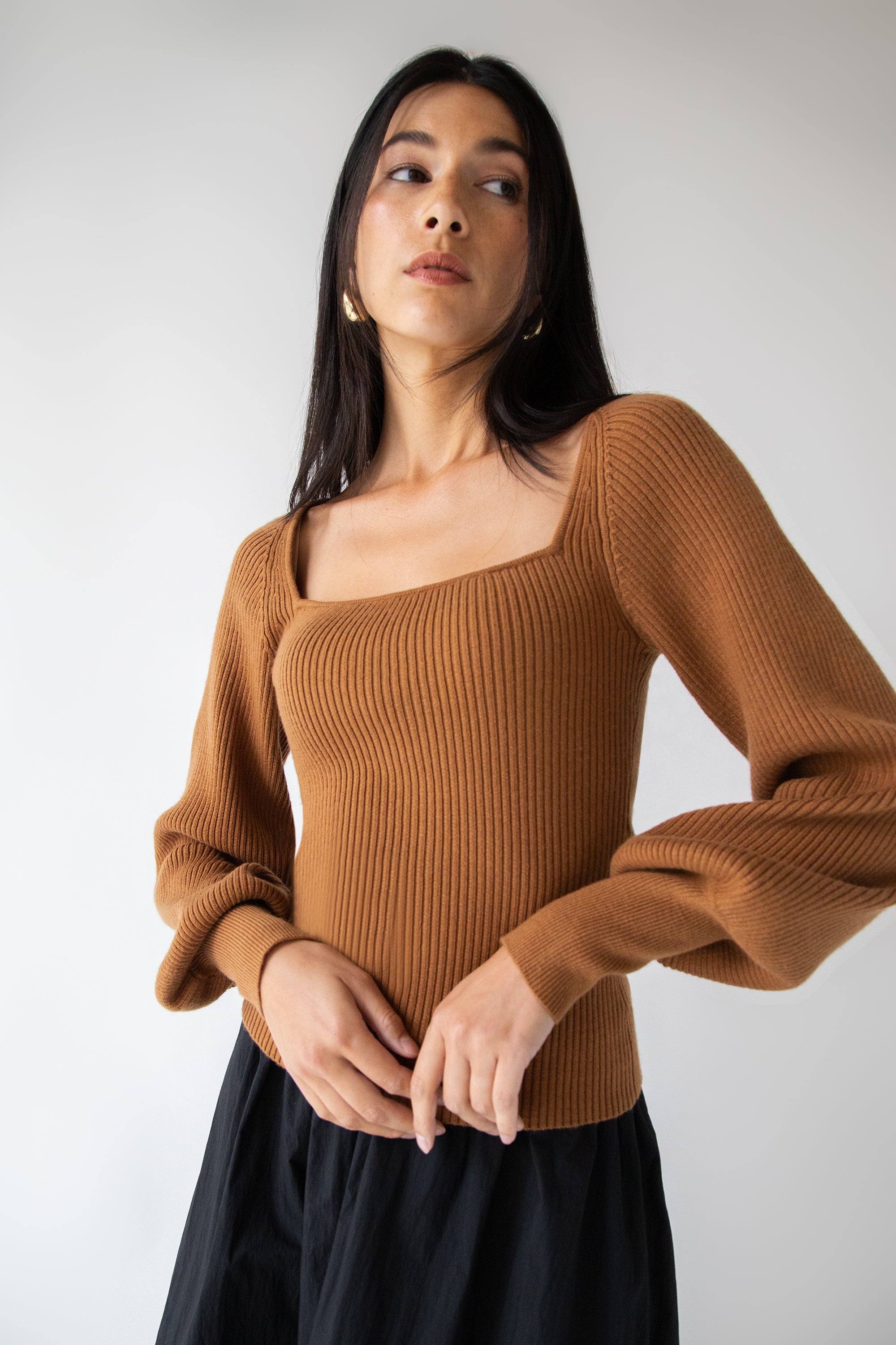 SQUARE NECK SWEATER Free Shipping 100% Original