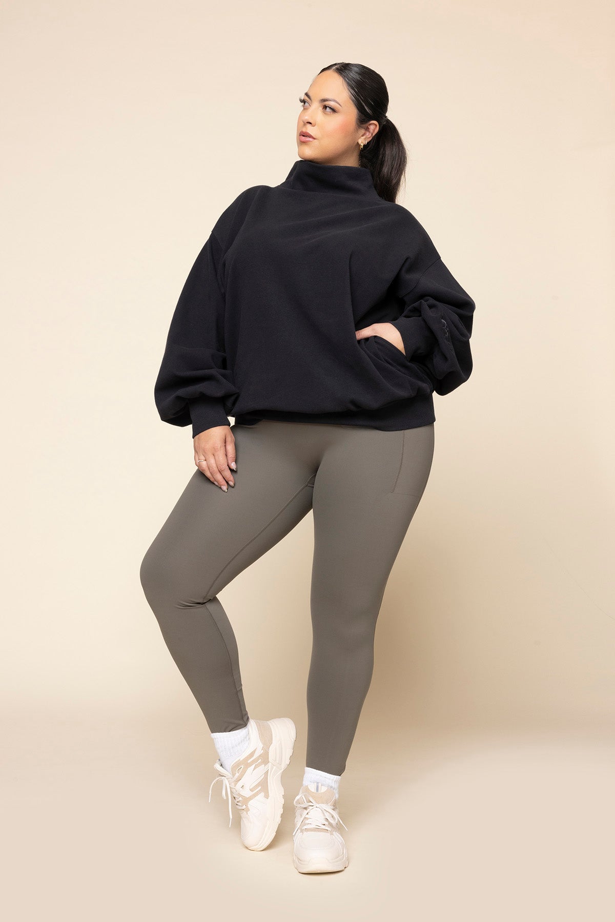 Ooey Gooey Mockneck Sweatshirt with Pockets - Black Pay With Paypal Cheap Pice