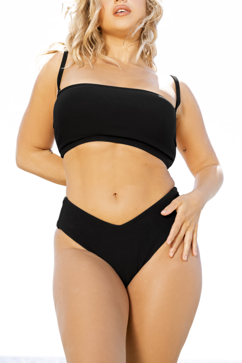 Low Tide Super Cheeky Bikini Bottom - Black Rib Cheap New Arrival