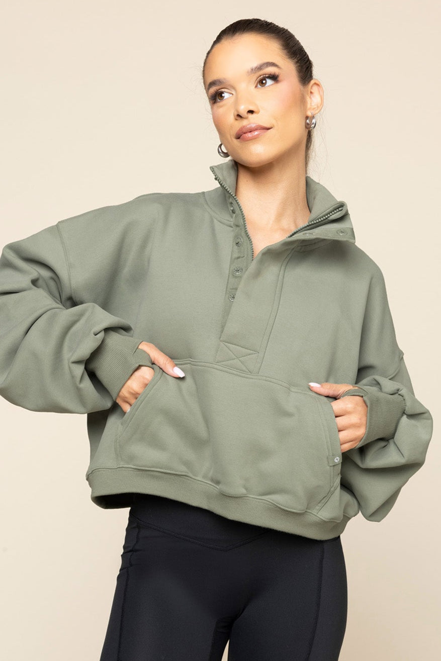 Ooey Gooey Crop Half Zip - Light Sage Buy Cheap Best Store To Get