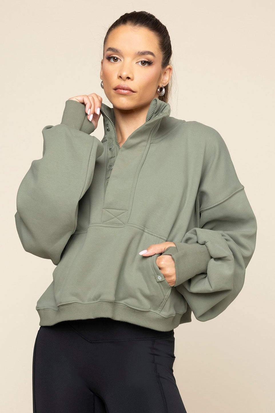 Ooey Gooey Crop Half Zip - Light Sage Buy Cheap Best Store To Get