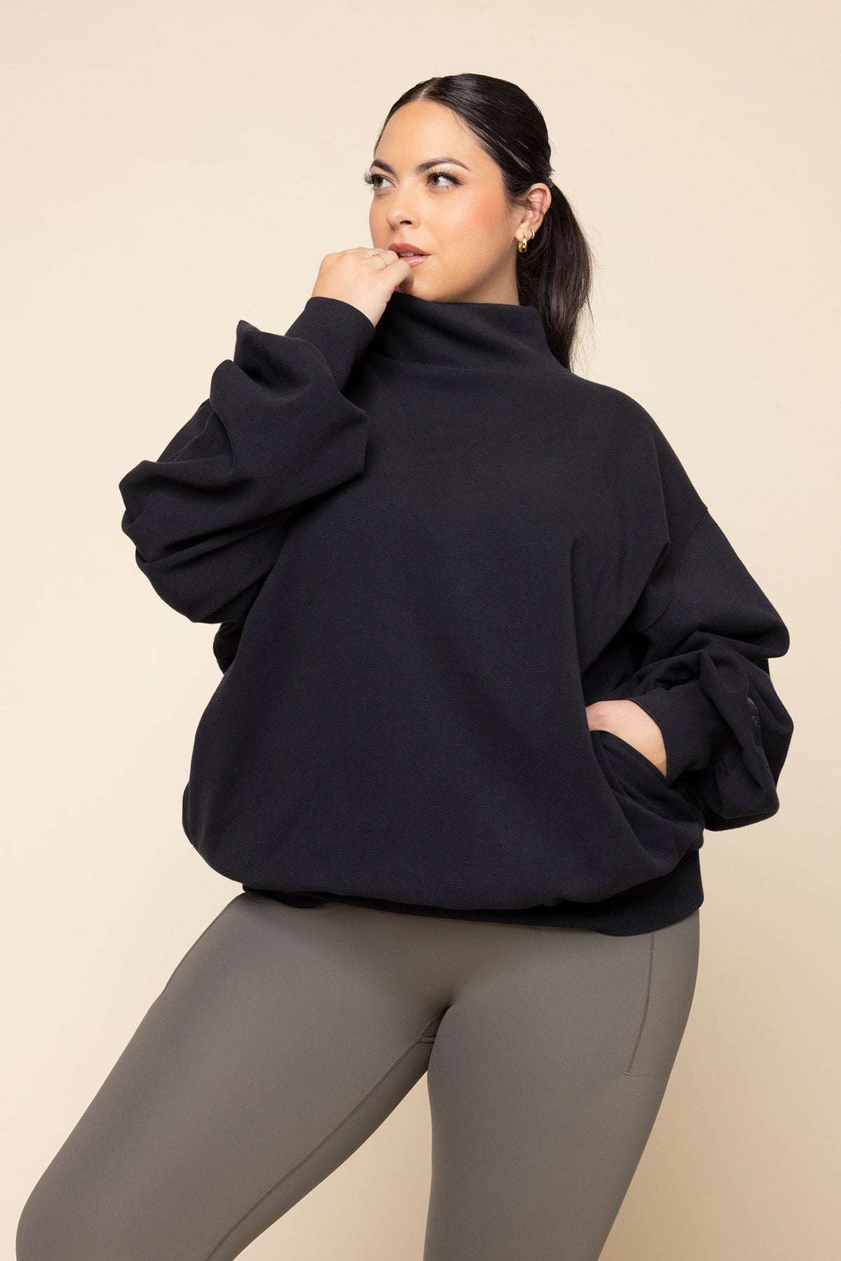 Ooey Gooey Mockneck Sweatshirt with Pockets - Black Pay With Paypal Cheap Pice