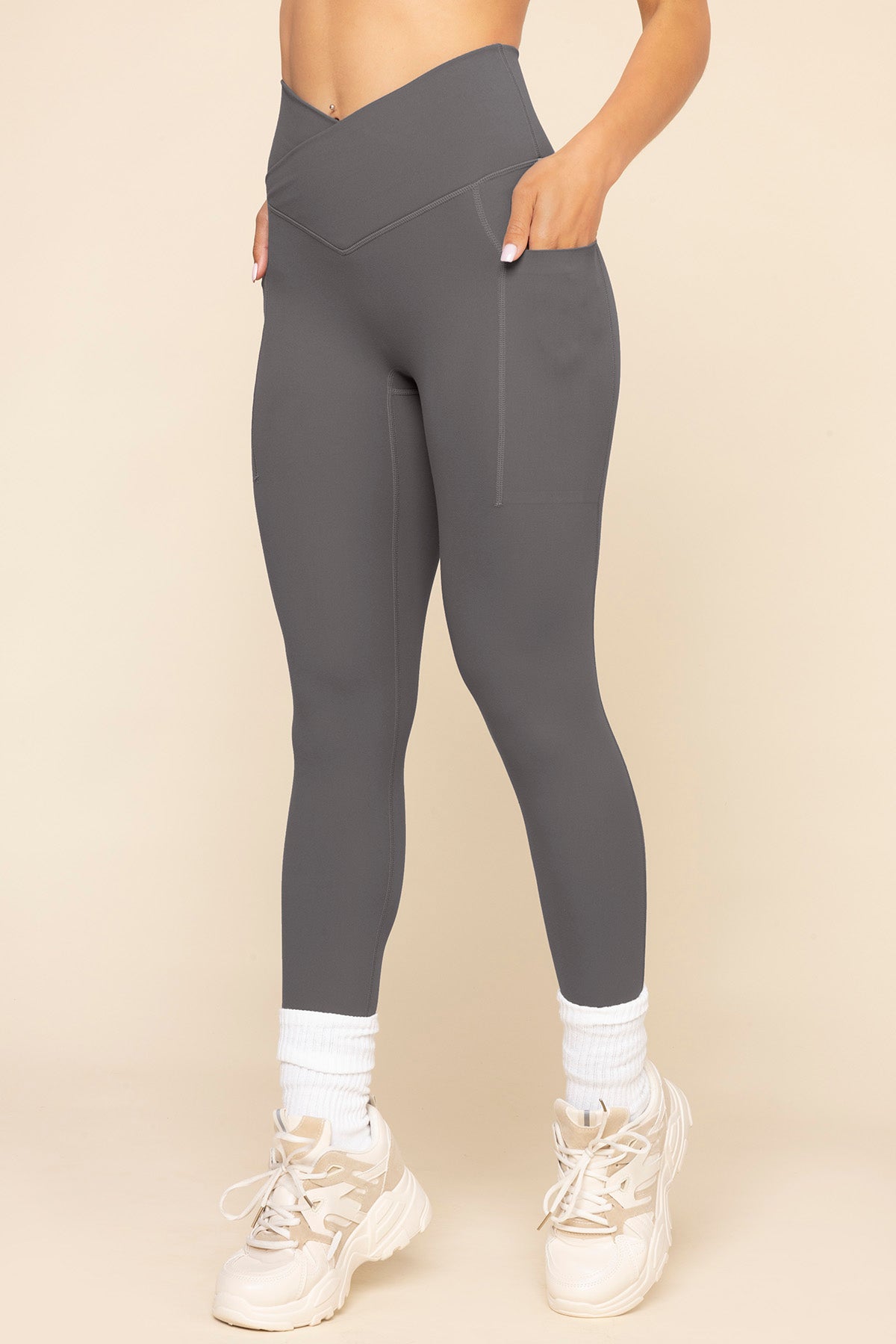 Crisscross Hourglass Leggings with Pockets - Slate Collections Cheap Online