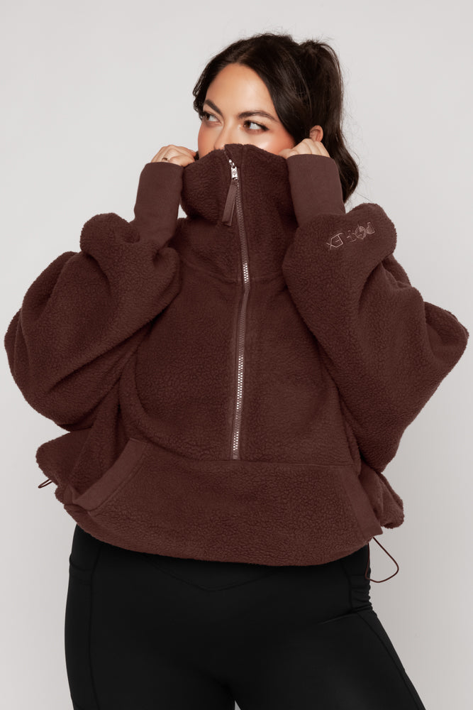 Big Hug Fleece Half Zip Sweater - Chocolate Clearance Buy