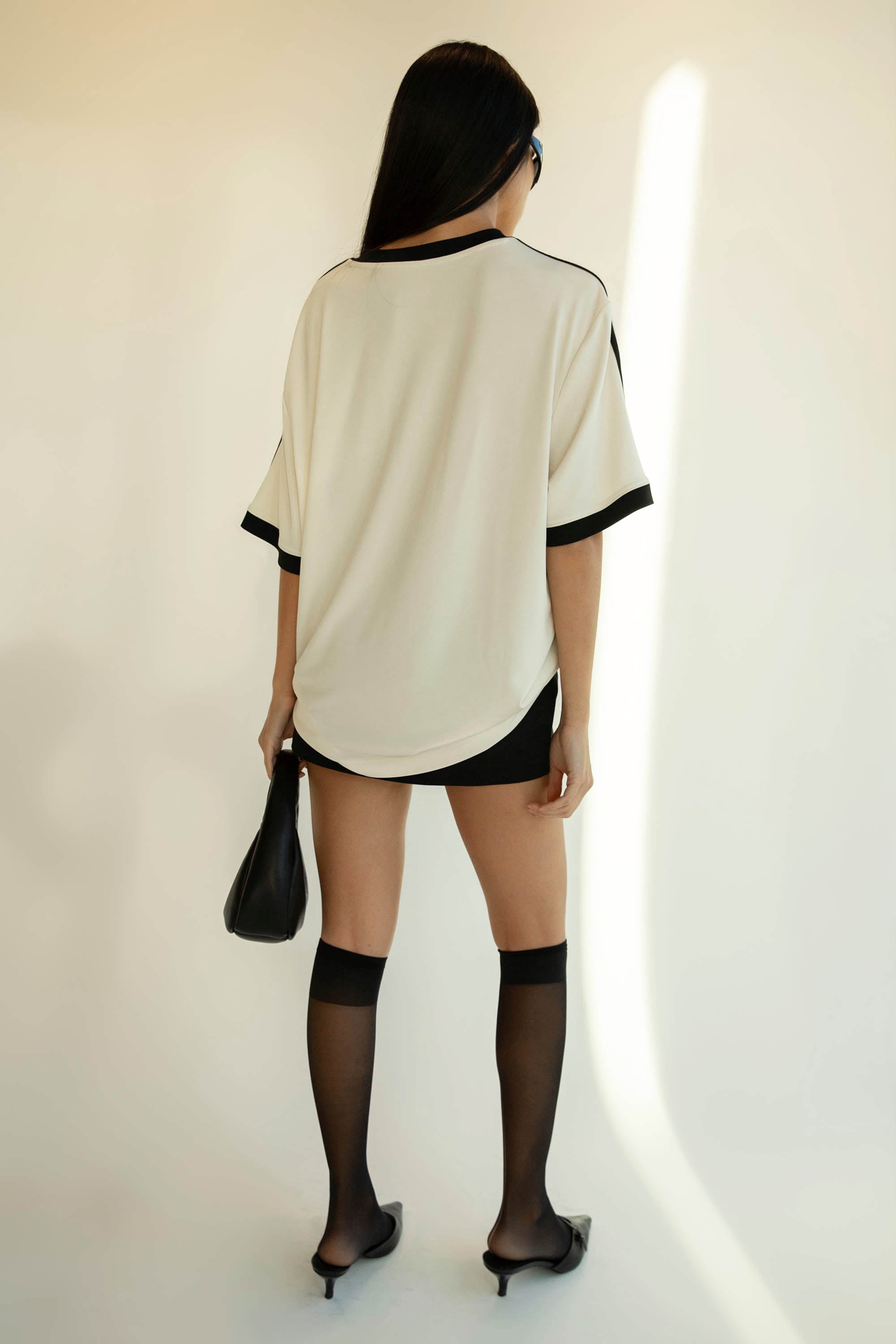 OVERSIZED CONTRAST TRIM V-NECK T-SHIRT Cheap Sale Best Pices