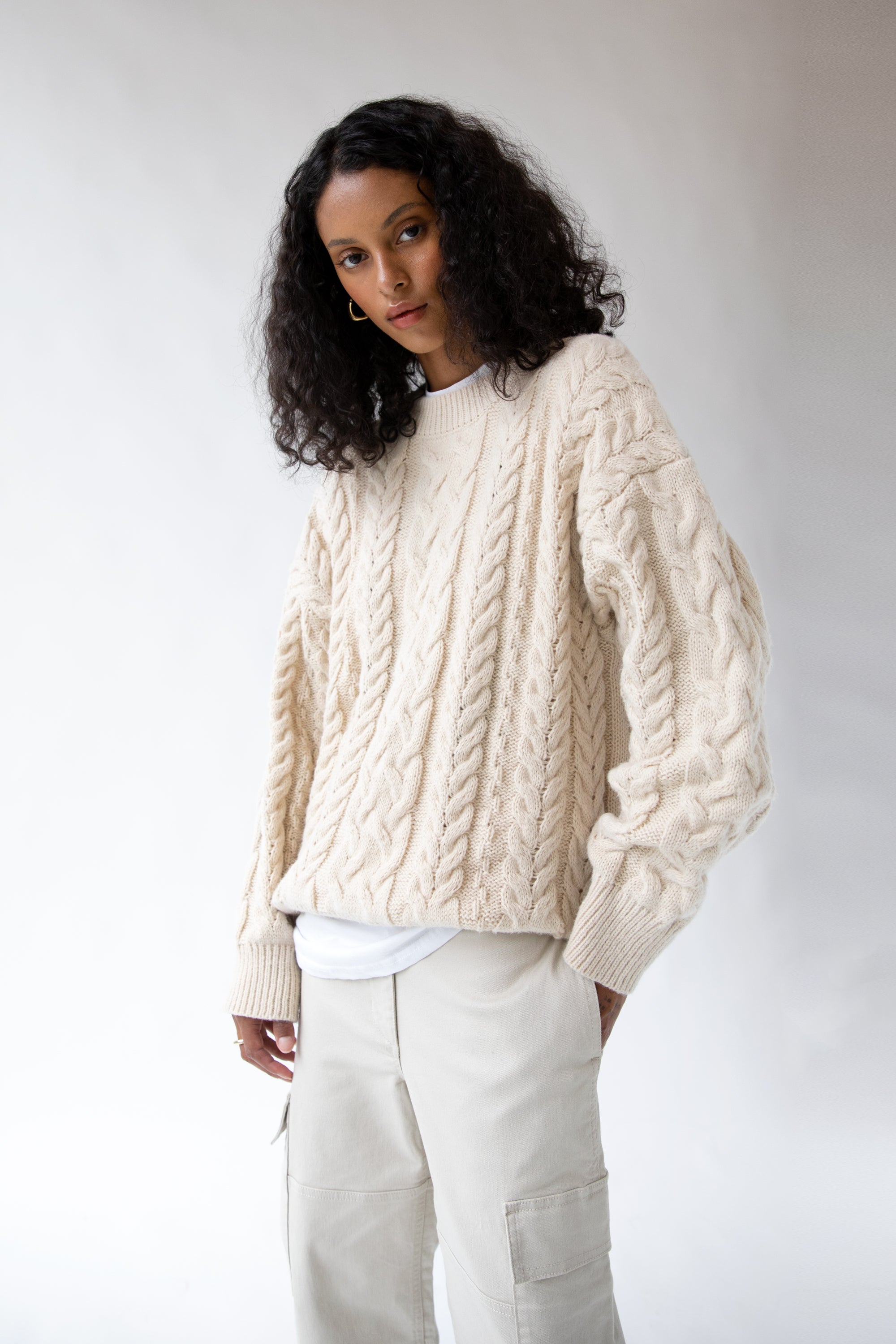 CABLE KNIT CREWNECK SWEATER Best Place Sale Online