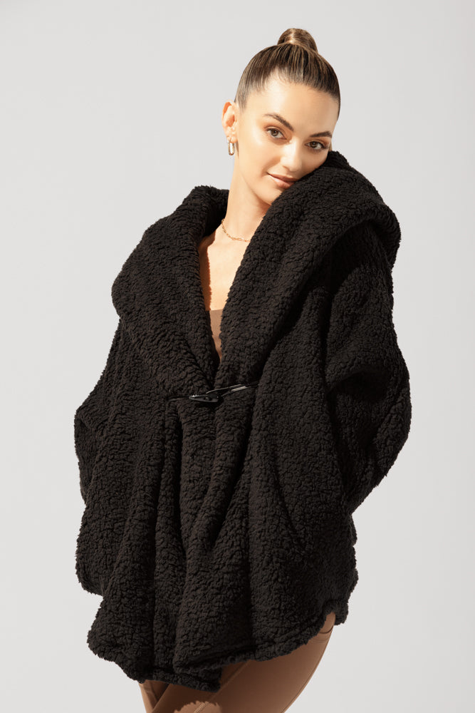 Faux Sherpa Cocoon Coat - Black Original Cheap Online