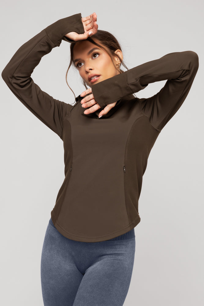 Chasing Pavements Mockneck Pullover - Dark Brown Enjoy Cheap Pice