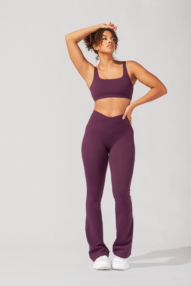 Crisscross Hourglass Flared Leggings with Pockets - Winter Plum Cheap The Cheapest